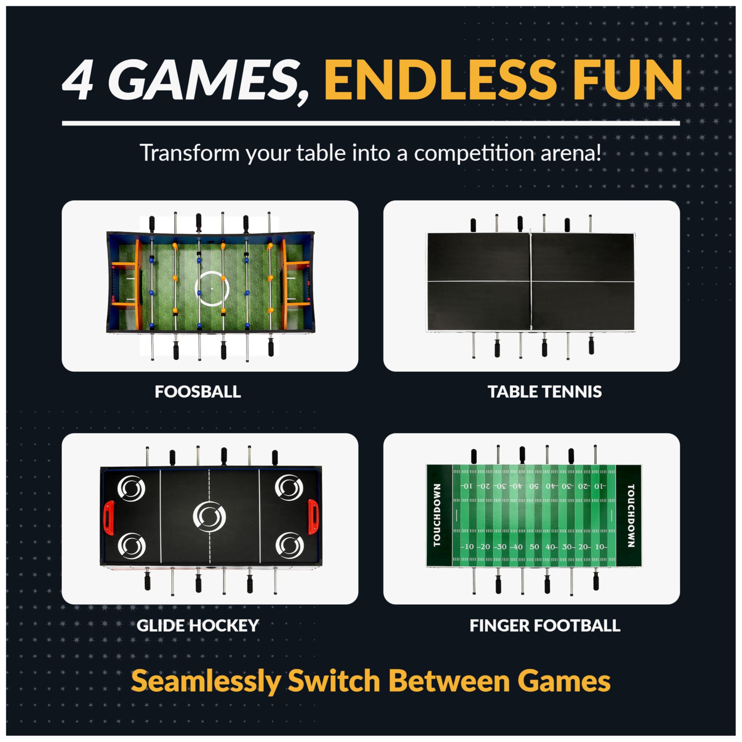 Hathaway Hathaway Revolver 4 in 1 Multi Game Tabletop - 40-in Tabletop Games Set with Ping Pong, Glide Hockey, Finger Football, and Foosball Table for Kids and Adults - Multi Game Table with Full Accessories