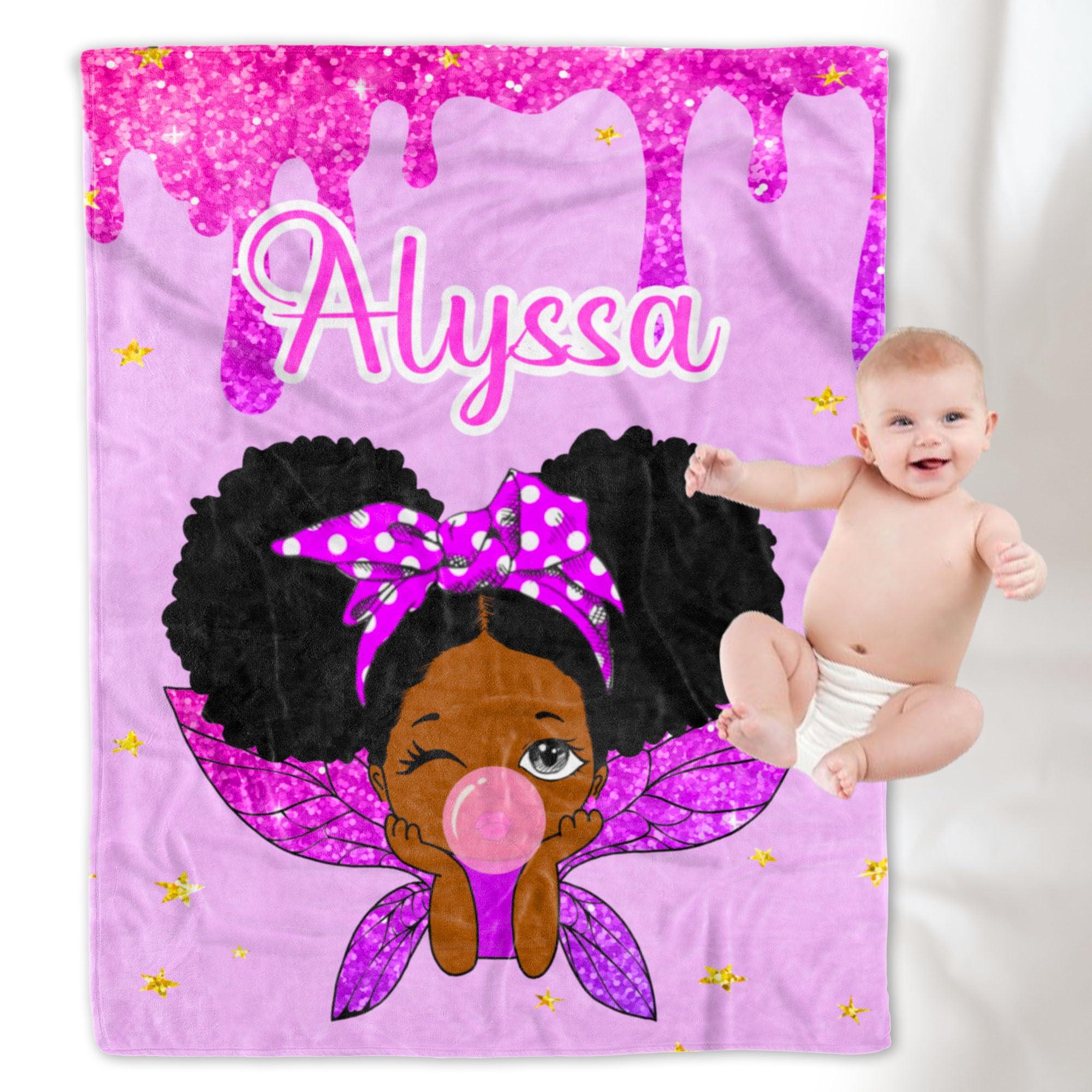 YESCUSTOM YESCUSTOM Personalized American African Girl Throw Blanket for Girls Babies Kids Boys, Custom Black Girl Blankets with Name Baby Blanket Gift for New Mother Toddler Daycare Nursery School