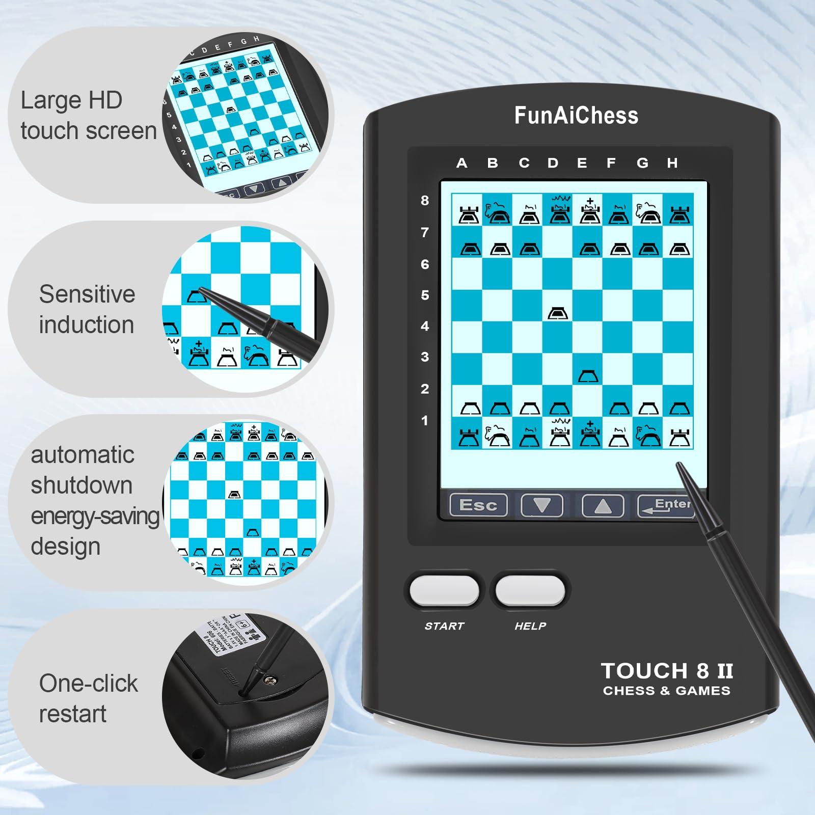 FunAiChess FunAiChess Handheld Electronic Chess Board 8 in 1 Touch Chess Computer Game Ai Chess Up Smart Electronic Chess Set for Adults, Kids,and Beginners Learn and Travel with Stylus Large LCD Display Gift