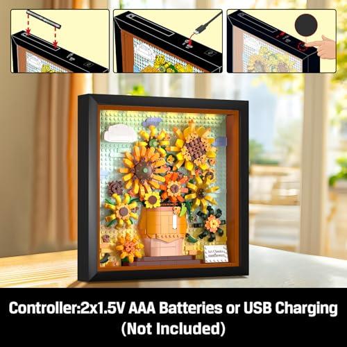 HOGOKIDS HOGOKIDS Flowers Sunflower Building Set with Lights - Vincent Van Gogh Painting Frame Artwork Mini Building Blocks Toy for Home Dcor Wall Art Architecture Sets for Adults Teens - 807PCS