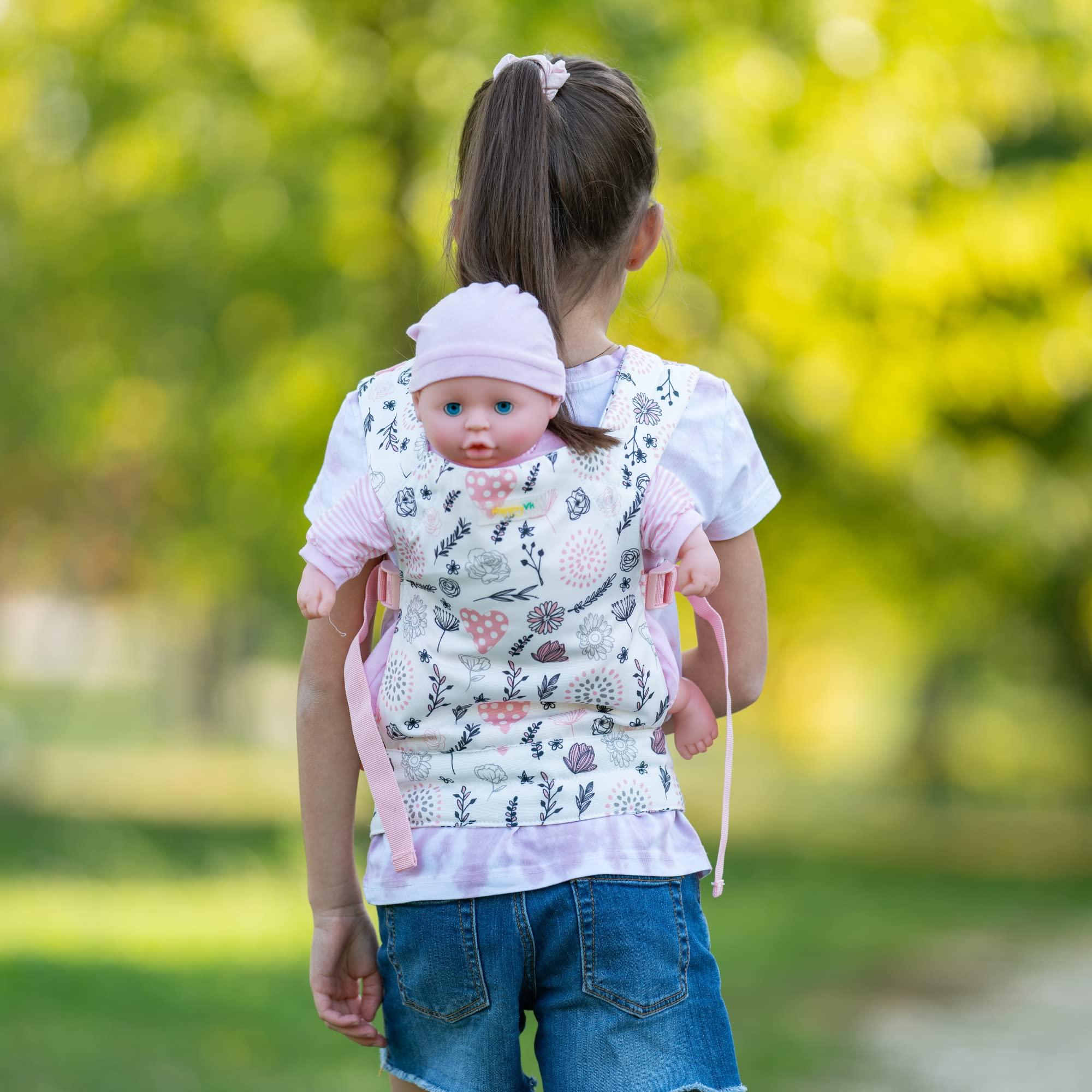 HappyVk HappyVk - Baby Doll Carrier - Doll Carrier for Little Girls Front and Back - Cute Flowers and Hearts