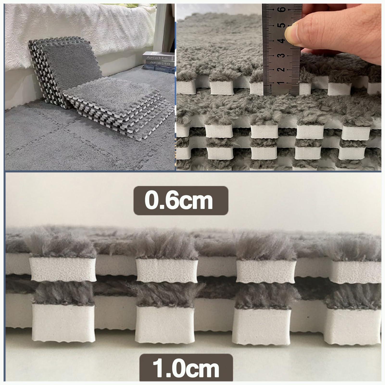 Generic 50pcs 1.0cm Thickened Plush Foam Floor Mats, Interlocking Foam Carpet Tiles, Puzzle Play Area Rugs Cuttable and Removable with Border(Size:30x30x1cm,Color:Gray + Sky Blue)