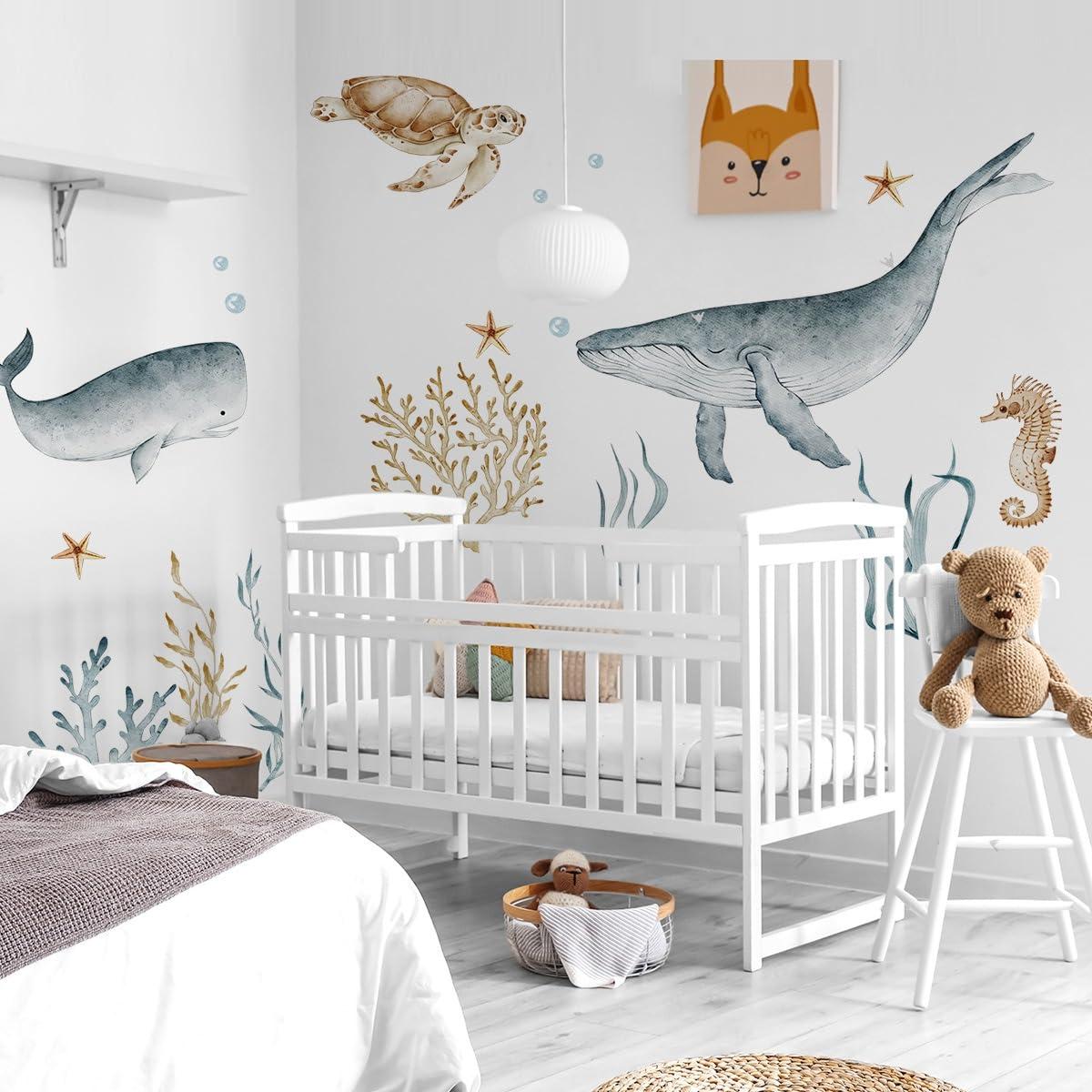 NXUEBDU NXUEBDU Under The Sea Wall Decals Large Whale Shark Wall Stickers Ocean Animals Wall Decals Baby Kids Boys Girls Room Bedroom Wall Decor