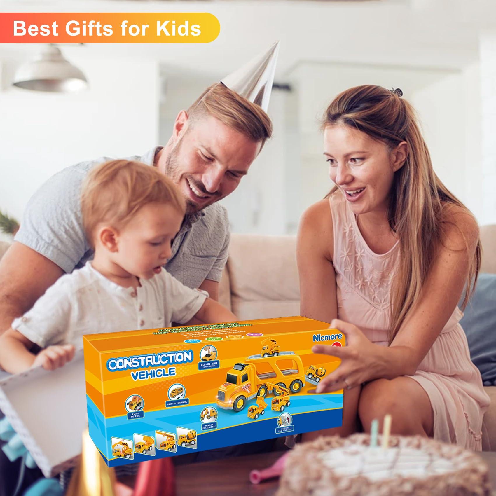 Nicmore Nicmore Construction Truck Toddler Toys Car: Toys for 1 2 3 4 Year Old Boy 5 in 1 Carrier Toys for Kids Age 1-3 2-4| 18 Months 2 Year Old Boy Christmas Birthday Gifts