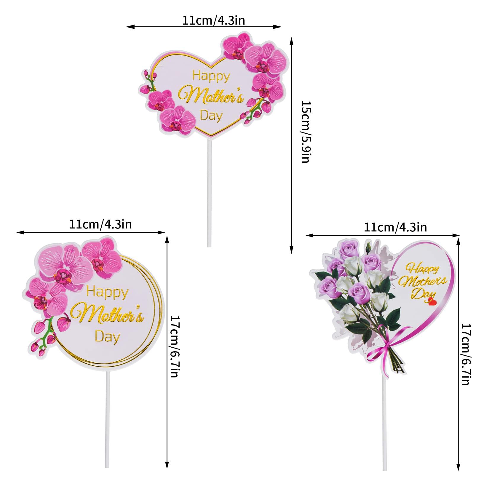 SUMERSHA SUMERSHA 12 Pieces Happy Mother's Day Cake Toppers Flower Cupcake Topper for Mother's Day Birthday Cake Decoration Party Supplies, 3 Styles