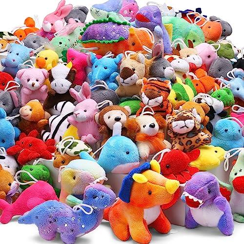 Uzoxlsn 72 Pack Mini Stuffed Animal, Assorted Plush Toy (Dinosaur, Zoo, Ocean), Party Favors for Kid, Perfect for Claw Machine Filler, Goody Bag Stuffers, Keychain, Carnival Prizes, Classroom Reward Gift Bulk