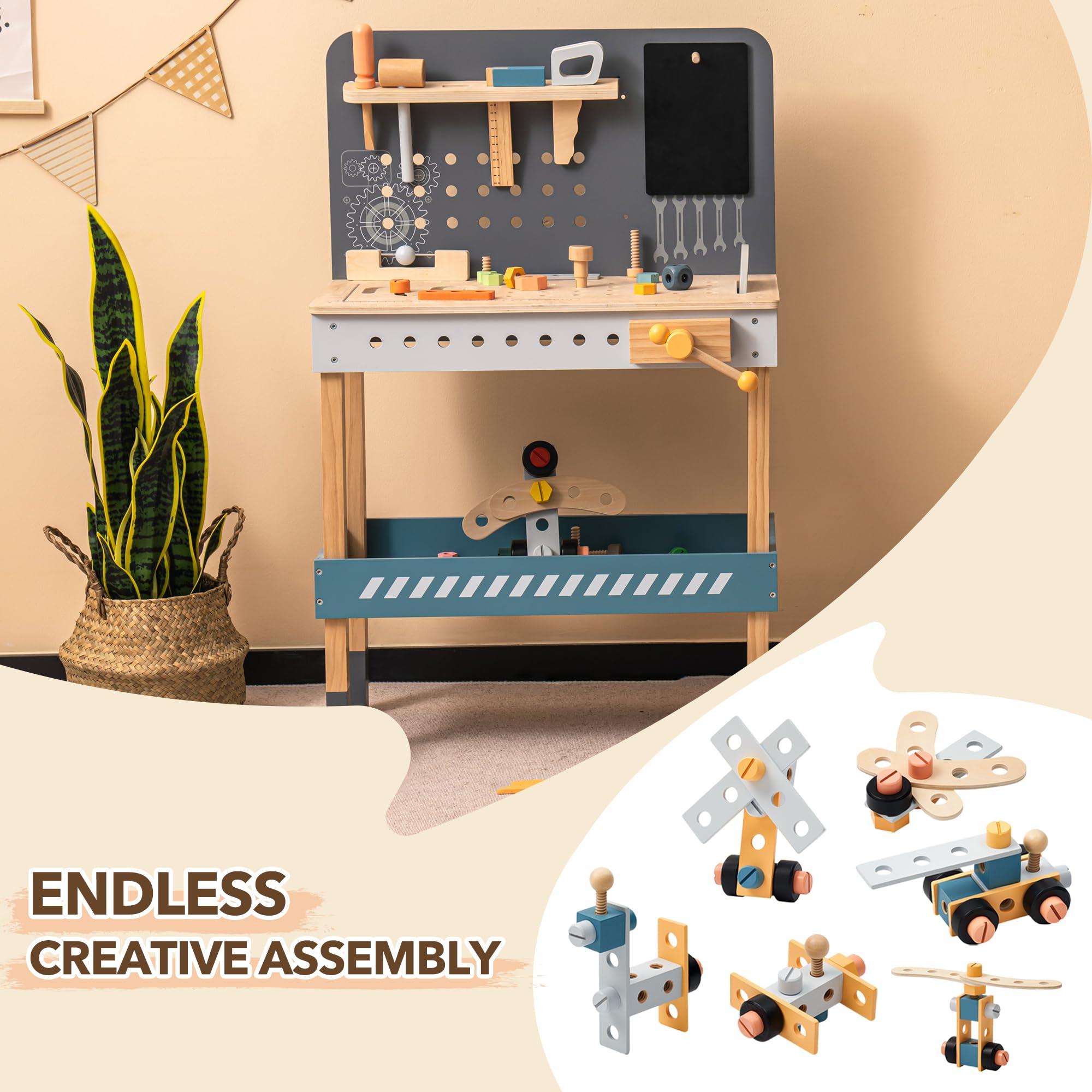 ROBUD ROBUD Wooden Tool Workbench for Kids Toddlers, Toy Tools Set Gift for 3 4 5 6 7 Years Old and Up