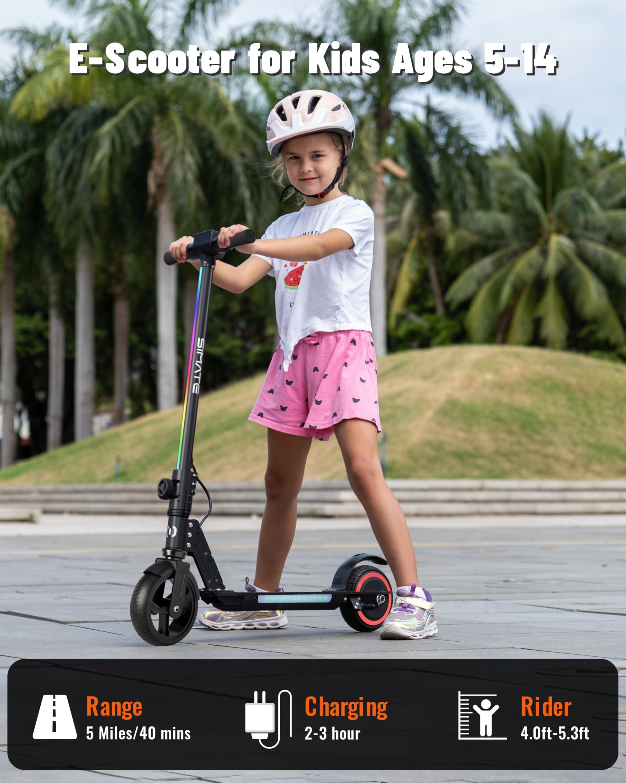 SIMATE SIMATE Electric Scooter for Kids, Motorized E-Scooters with Colorful Front Light and Pedal Lights, LED Display & Foldable, Dual Braking System, Top 8.7mph & 5 Miles, Gifts for Kids, Girls, Boys, Teens
