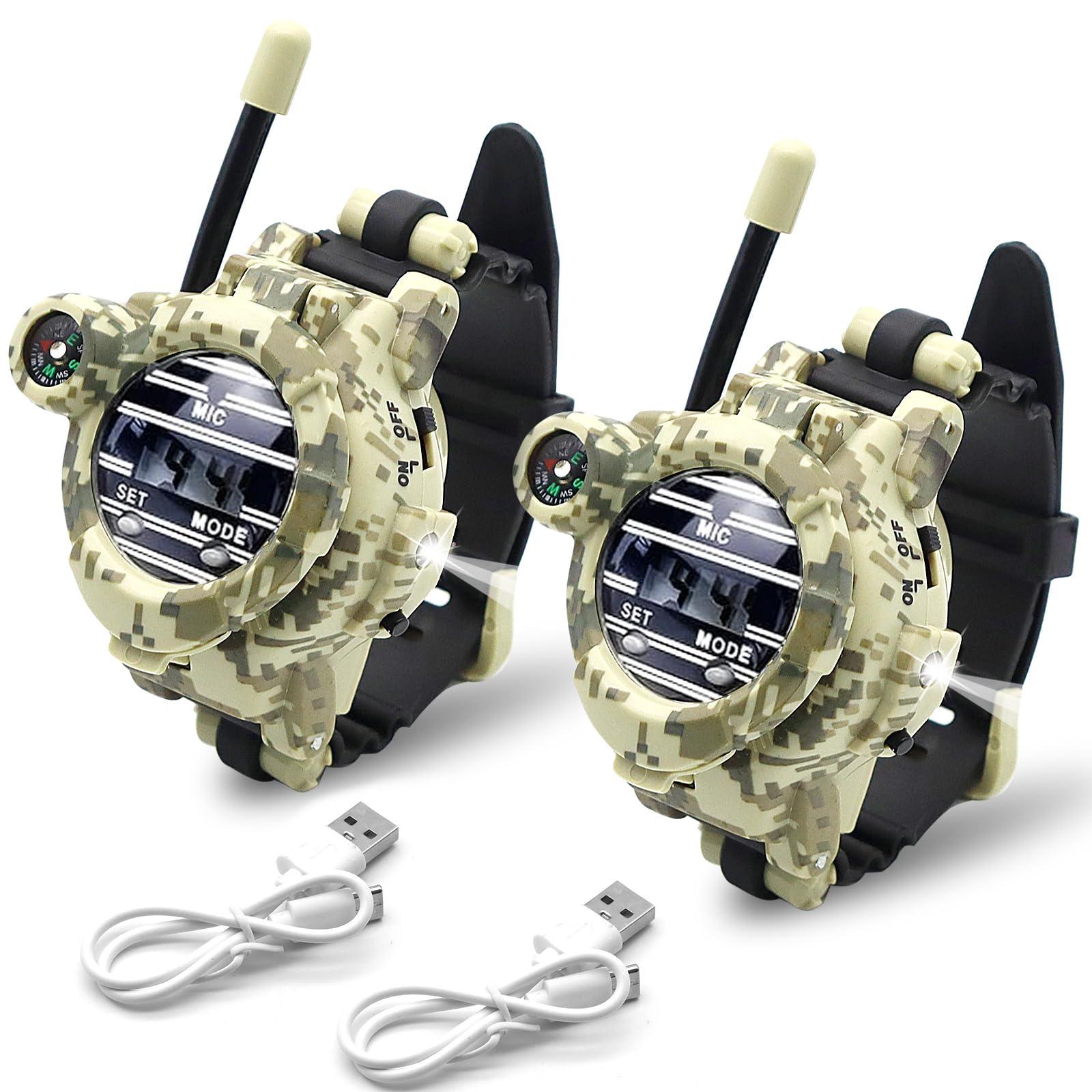 sportsvoutdoors Walkie Talkies Watch Rechargeable, Spy Watch Army Toys for Kids, 7 in 1 Digital Watch Walkie Talkies, Two-Way Long Range Radios with Flashlight, Cool Spy Gadgets for Boy Girls Outdoor Game