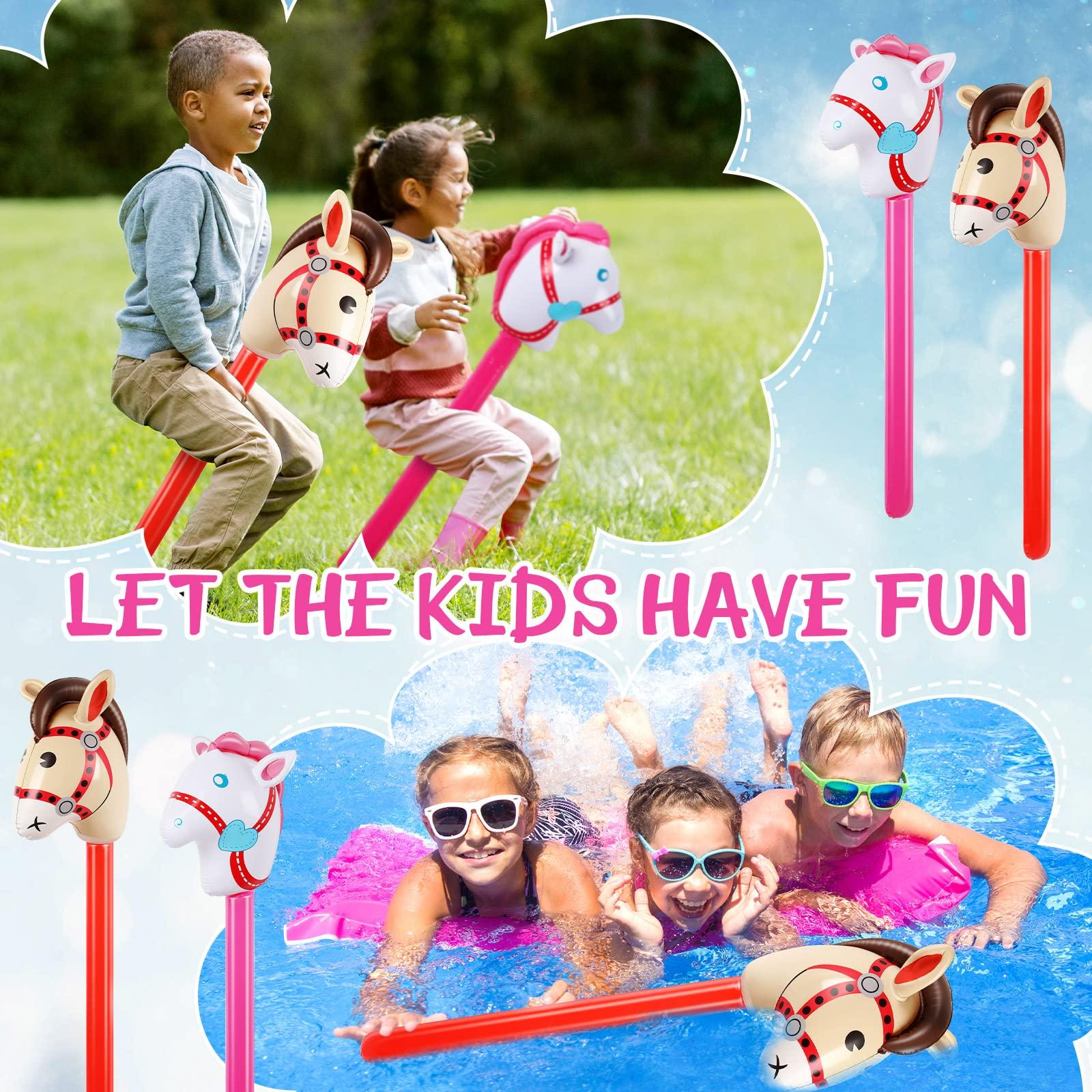 Chivao Chivao 30 Pack Inflatable Stick Horse Toy Horse on a Stick Horse Stick Toy Horse Head Stick Balloon Bulk for Cowgirl Cowboy Western Themed Birthday Party Baby Shower Decorations, 37 Inch (Red Pink)