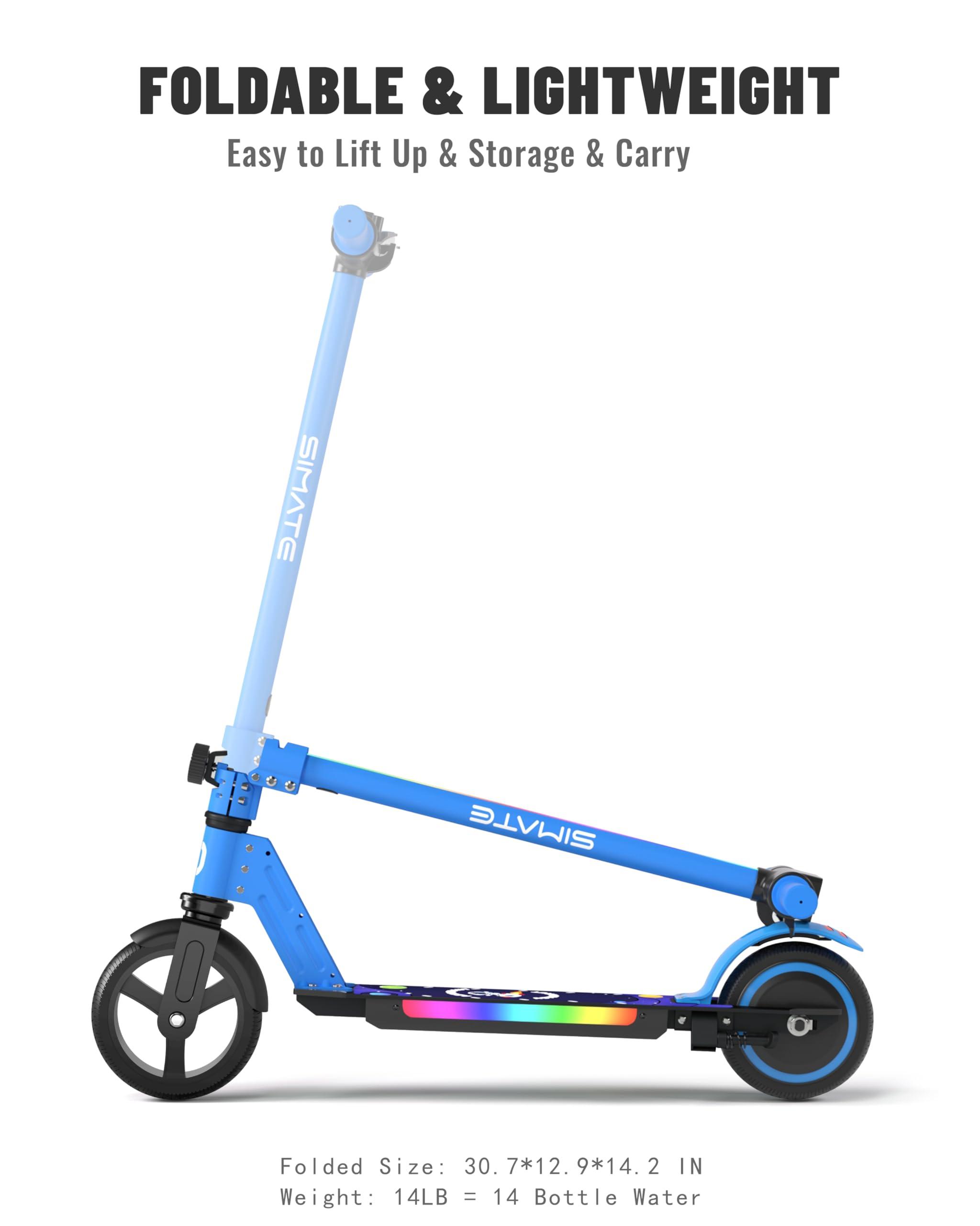 SIMATE SIMATE Electric Scooter for Kids, Motorized E-Scooters with Colorful Front Light and Pedal Lights, LED Display & Foldable, Dual Braking System, Top 8.7mph & 5 Miles, Gifts for Kids, Girls, Boys, Teens