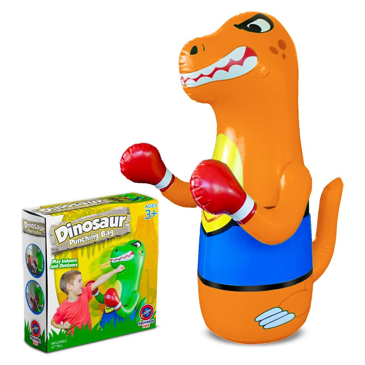 Preferred Toys Inflatable Punching Bag for Kids Set - Bop Bag Inflatable Punching Toy Bundle- Inflatable Dinosaur with Instant Bounce Back Movement - Bottom Space Can Use Both Sand and Water (47 Height)