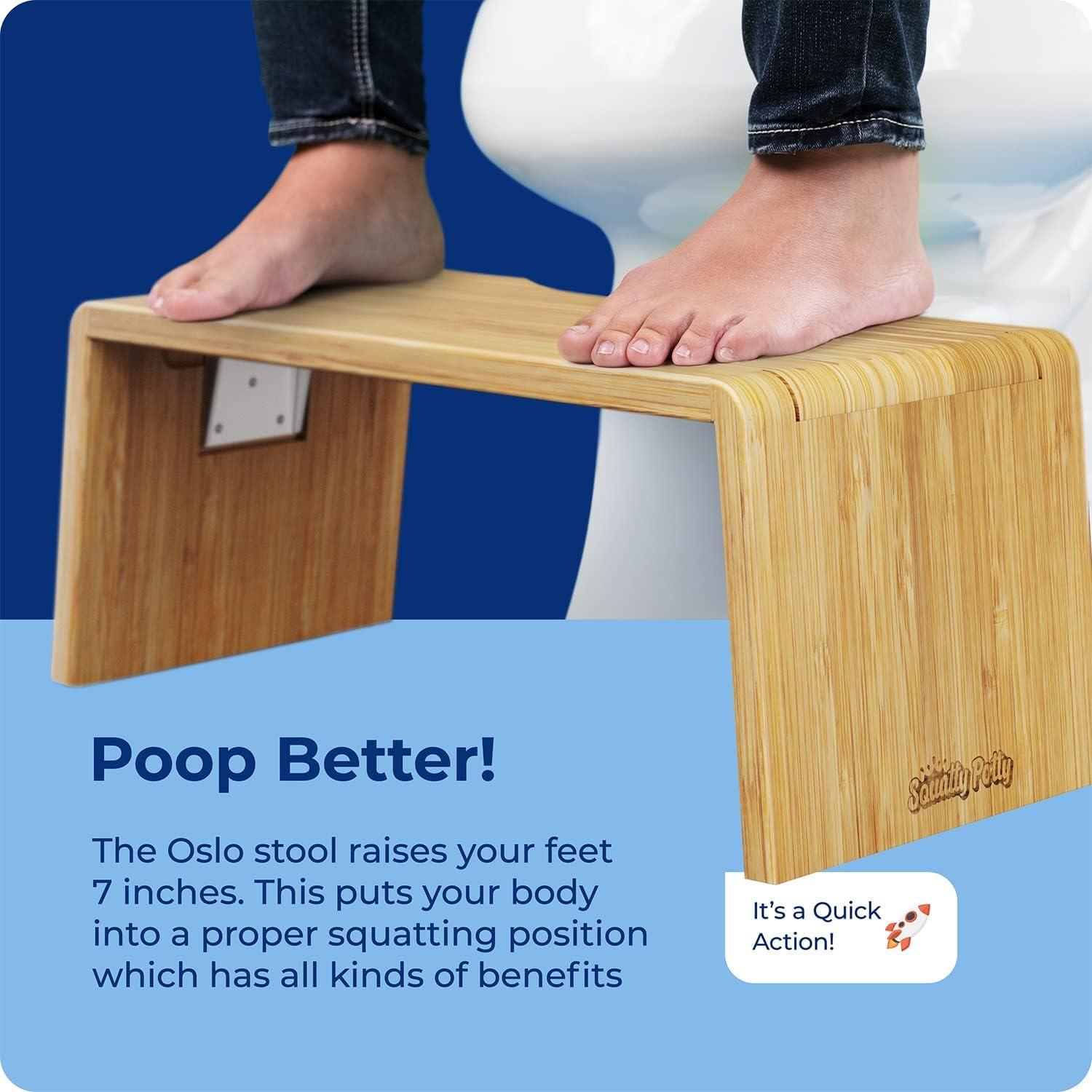 Squatty Potty Squatty Potty Oslo Folding Bamboo Toilet Stool 7 Inches, Collapsible Bathroom Stool for Kids and Adults Brown, Portable and Space-Saving