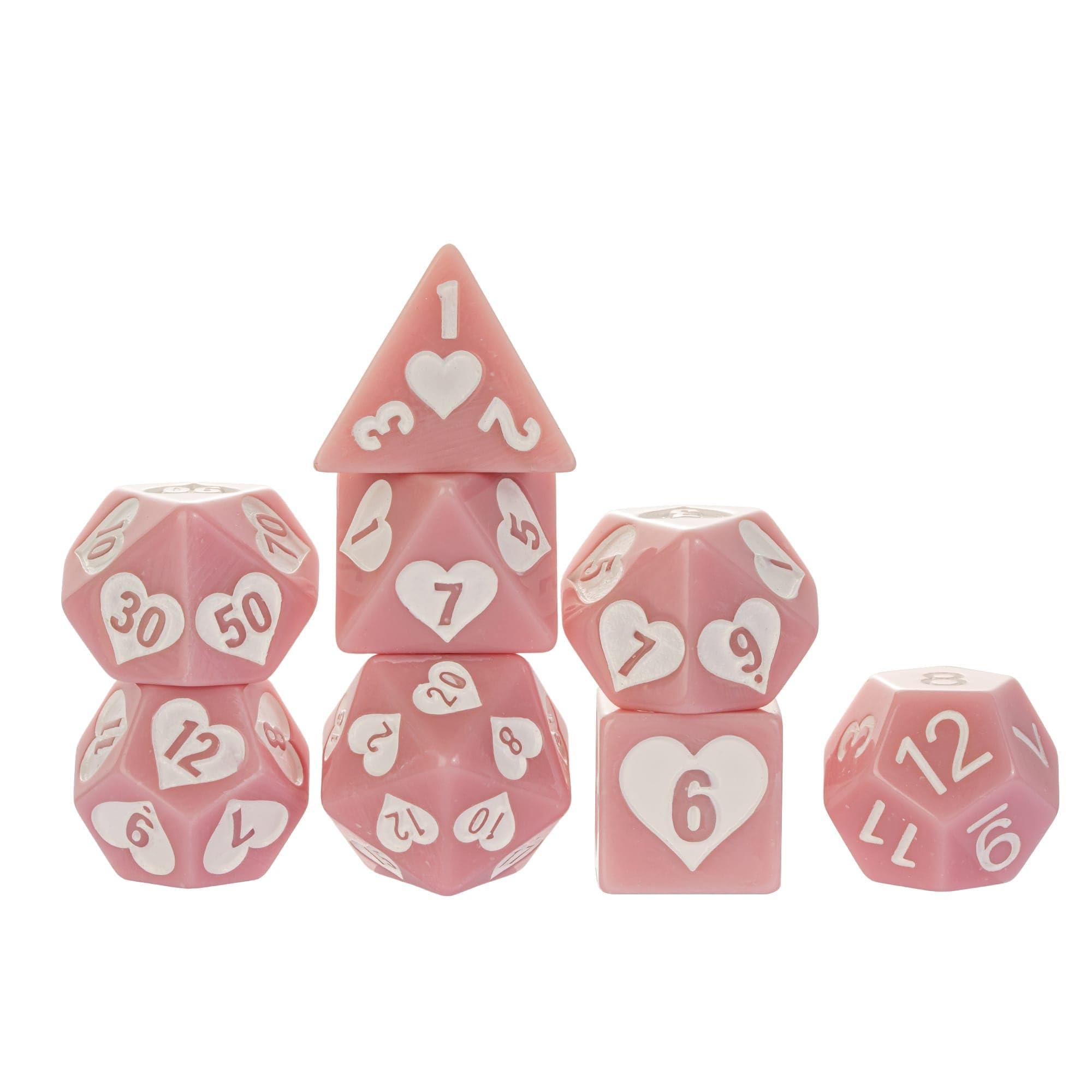 HDdais HDdais 8 Piece Pink DND Dice Set, Heart Resin Polyhedral Dice Set Extra D12 D&D Dice for Dungeons and Dragons Role Playing Game and Other Tabletop Games