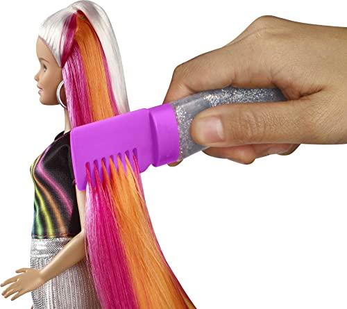 Barbie Barbie Doll, Rainbow Sparkle Hair with Extra Long 7.5-Inch Blonde Rainbow Hair, Sparkle Gel & Comb with Styling Accessories
