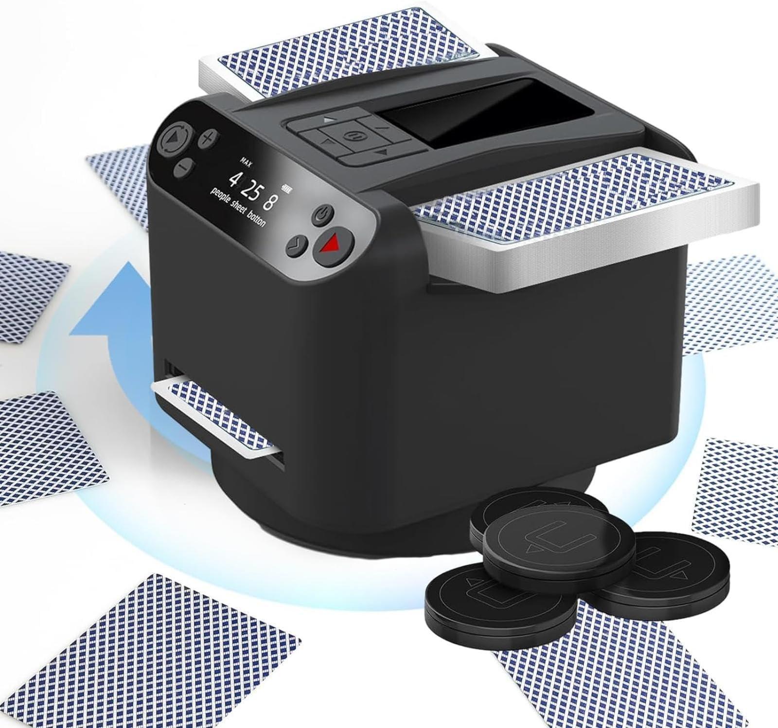 NIBHZ NIBHZ Automatic Card Shuffler Dealer Machine, 360 Rotating Card Dealer with 4 Wireless Dealer Buttons, Rechargeable Card Dealer Machine for UNO, Blackjack,Black