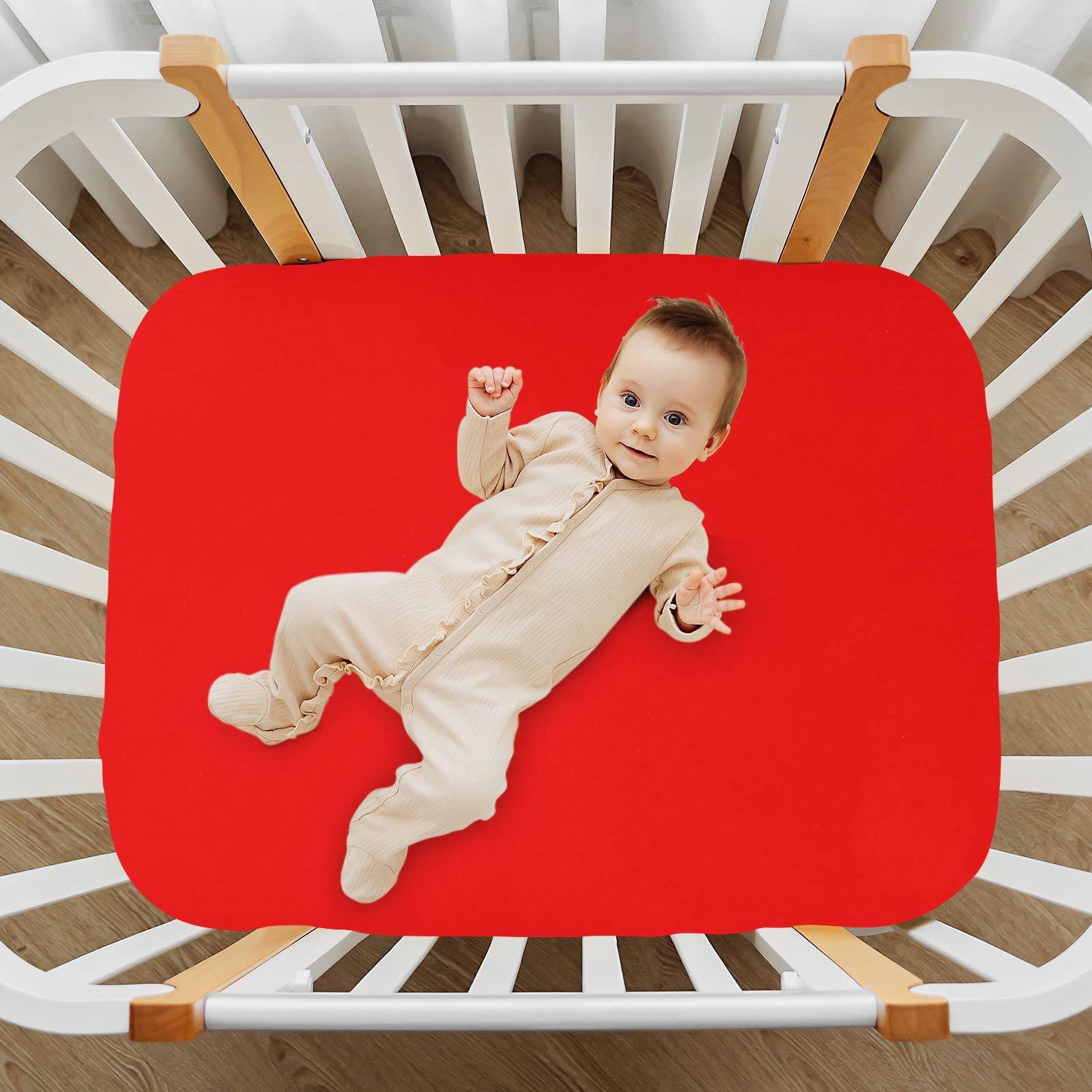 AMmao Red Crib Sheet for Boys Girls Stretch Baby Toddler Crib Fitted Sheets Soft Fitted Baby Mattress Cover Bed Sheet for Unisex Newborn Crib Mattress M