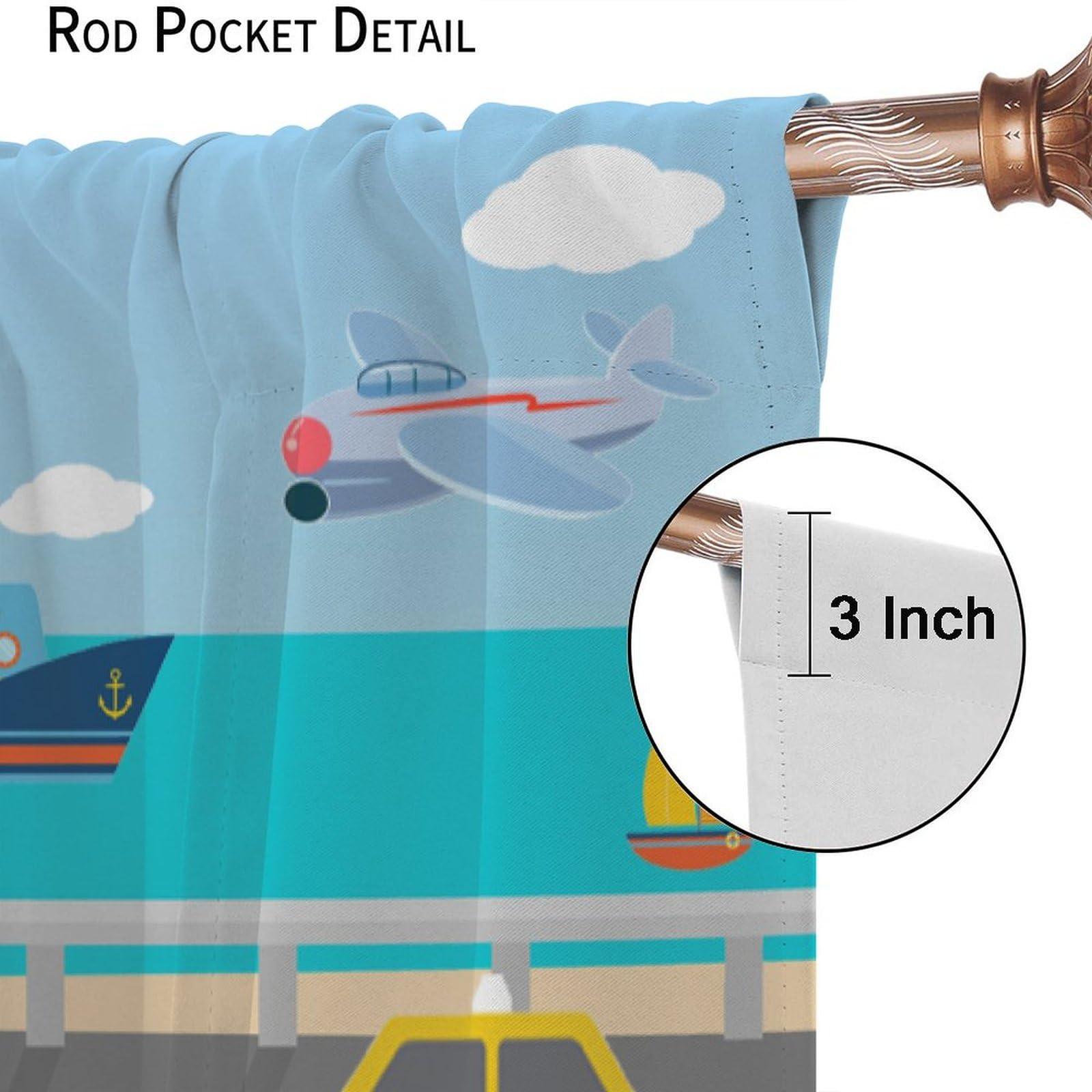 DDCBNS DDCBNS Kids Construction Curtains for Bedroom,Cartoon Colorful Cars Bulldozer Tractor Truck Airplane Ship Print Window Treatments for Boys Baby Room Nursery Study 2 Panels Set,Total Size 42 x 63 Inch