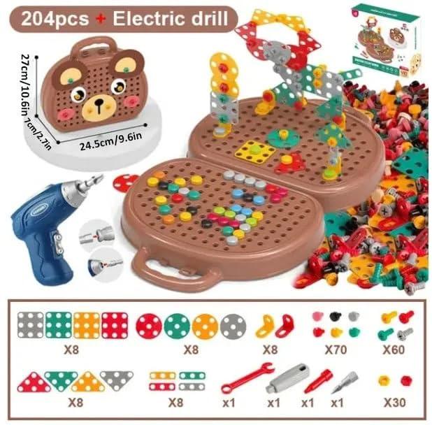 Generic Magic Montessori Play Toolbox Bear or Dog,Keolaa Creativity Tool Box Kit Toy with Drill for Girls/Boys (Bear, with Electric Drill)