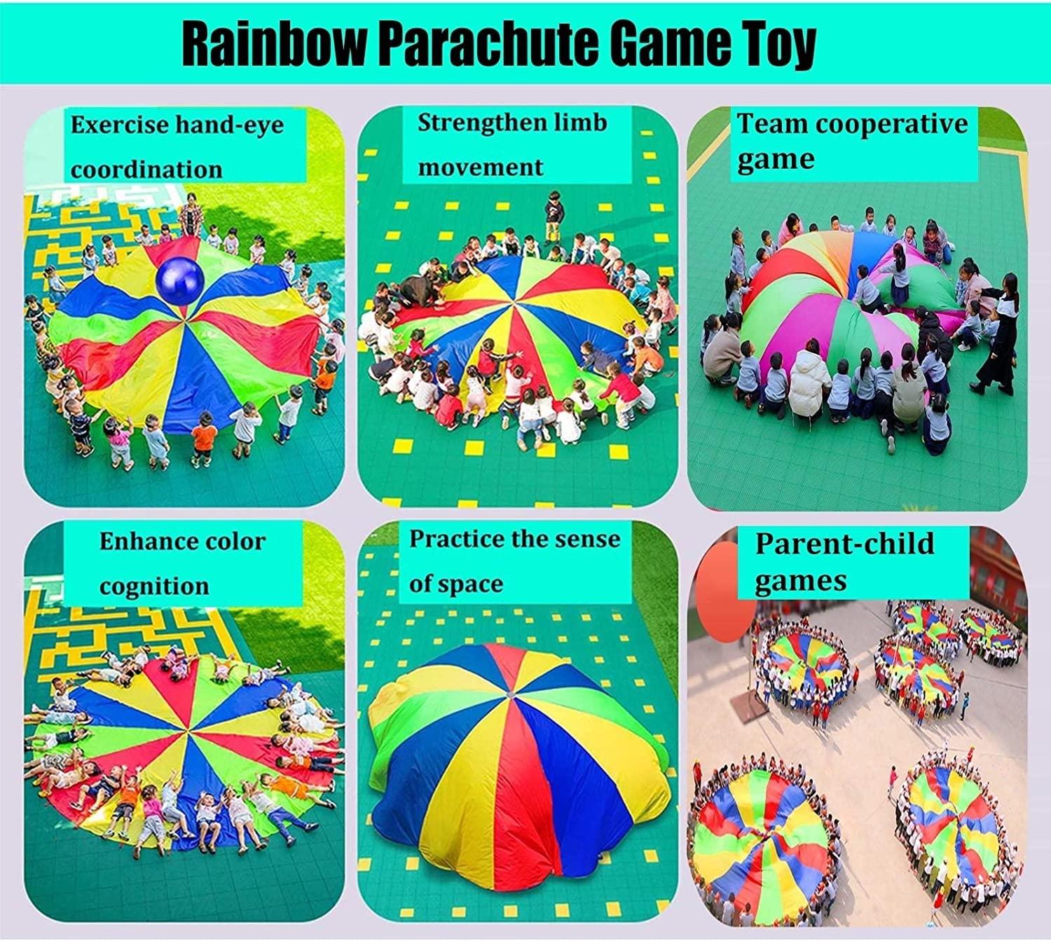 CHENYUEFA CHENYUEFA Parachute Toy for Kids Rainbow Play Parachute Toy with Handles, 3ft-39ft Kids Play Parachute for Outdoor Teamwork Game Kids Birthday Gift(Size:5m/16.4ft)