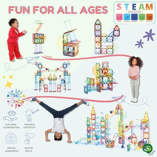 GG TOYS GG TOYS Magnetic Marble Run  208 PCS Magnetic Tiles & Construction Blocks Set  STEM Building Toys for Boys & Girls Ages 3-9  3D Educational Marble Race Game  Gift for Birthdays & Classrooms