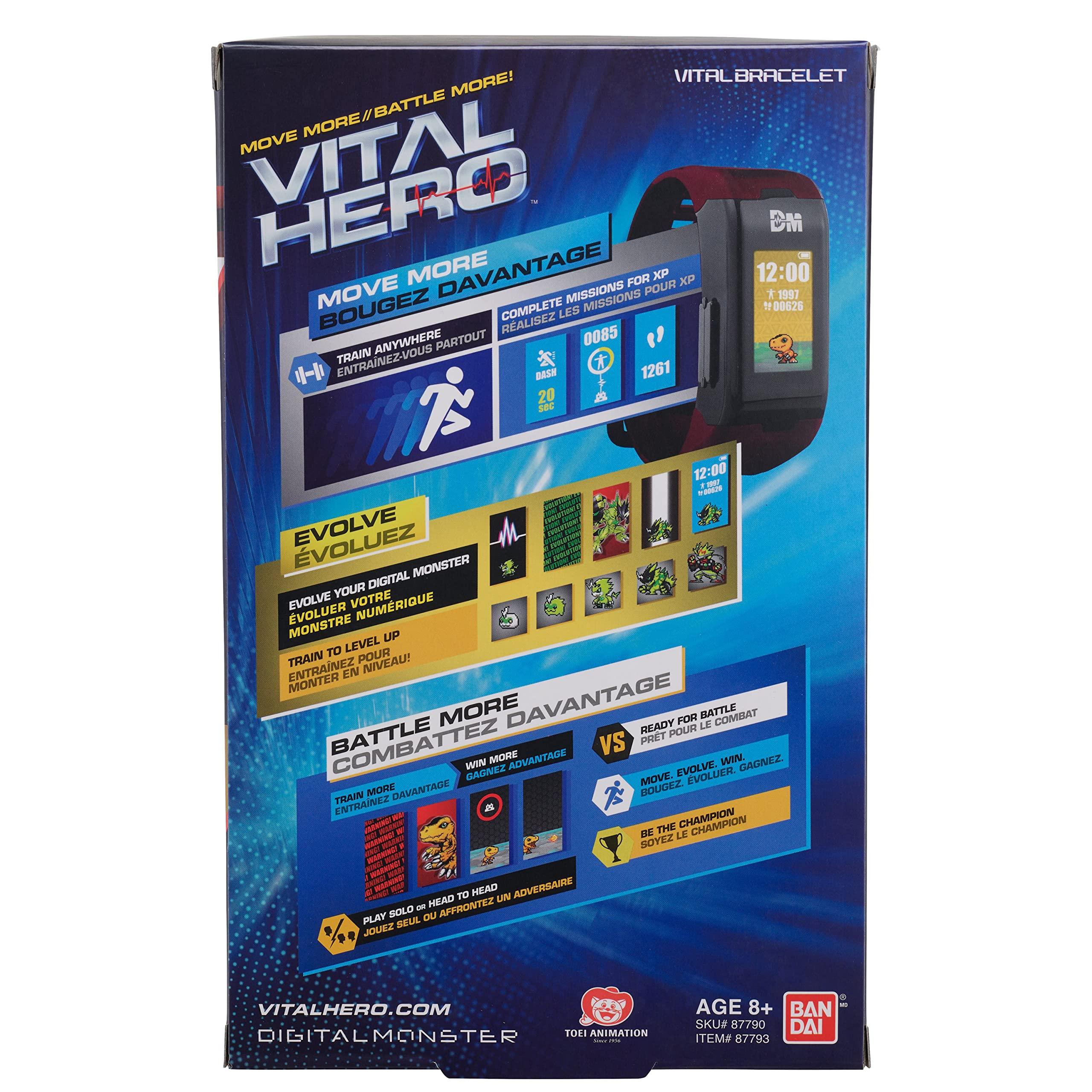 Vital Hero Bandai Namco - Digimon - Vital Hero Interactive Fitness Tracker/Digital Watch/Virtual Pet (Red)