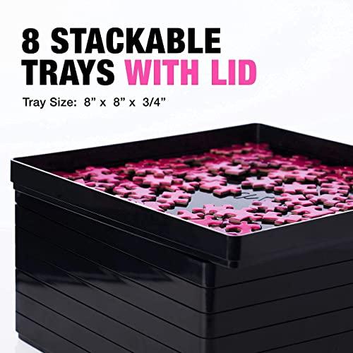 TIDYBOSS 2PK Tidyboss Puzzle Sorting Trays with Lid | Portable Jigsaw Puzzle Accessories Neutral Background Makes Pieces Stand Out Better | Black + White