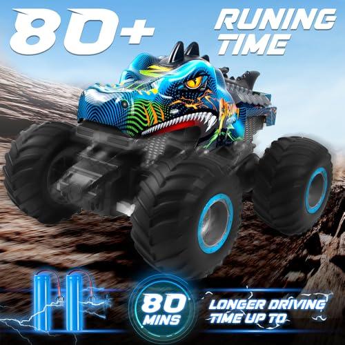 Rhybor Rhybor Remote Control Dinosaur Car, 2.4GHz All Terrain Remote Control Monster Truck, RC Dinosaur Monster Car, Spray Music Monster Truck RC Cars for Boys 4-7 8-12 and Girls