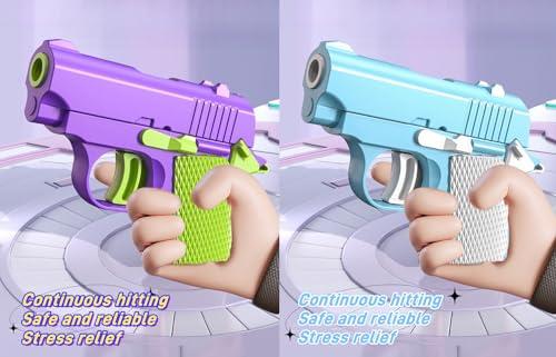 HELOBELA Fidget Toy Gun for ADHD & Anxiety, Mini Stress Relief Fidget Pistols for Kids & Adults, 2-Pack Realistic Fake Gun Fidget Toys, Quiet 1911 3D Printed Slider Gun Gift (Blue&Purple)