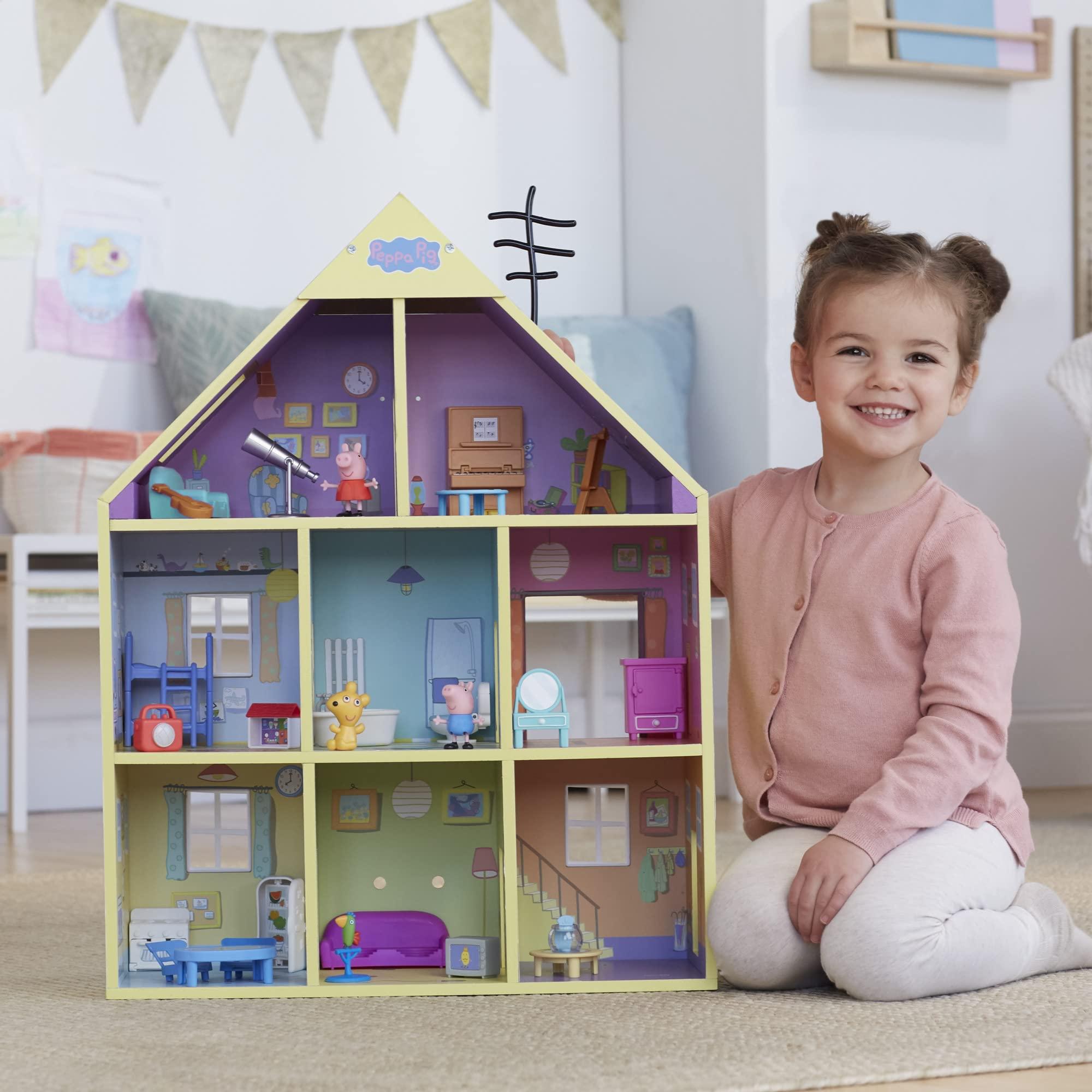 Peppa Pig Peppa Pig Wooden Deluxe Playhouse, 8 Rooms, Includes 2 Fun Figures and 29 Accessories, Made of Responsibly Sourced Wood, for Ages 3 and Up (Amazon Exclusive)