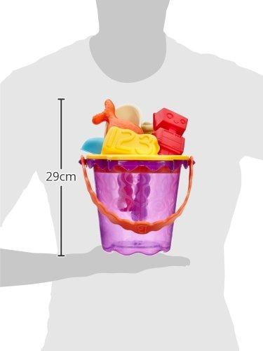 Branford LTD B. toys B. Ready Beach Bag Water Play- Beach Tote with Mesh Panel and 11 Funky Sand Toys 18 m+, Purple Bucket