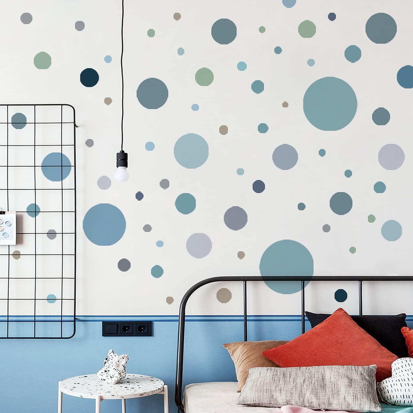 Yeysynana Polka Dot Wall Decals Colorful Circle Wall Stickers DIY Removable Peel and Stick Boho Cute Round Window Wall Decals for Kids Bedroom Nursery Classroom Home Decor (Blue-Grey)