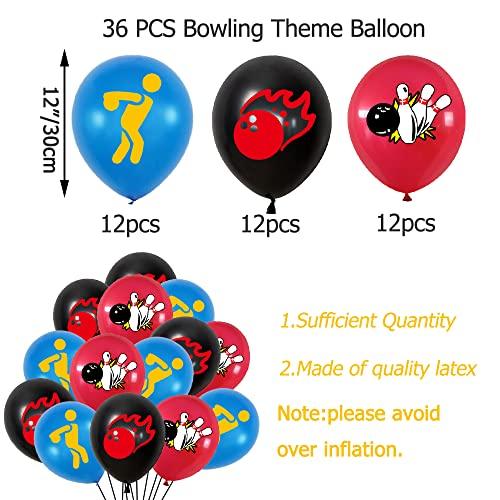 HADEEONG 36 Pieces Bowling Party Balloons Ball Party Strike Up the Fun Theme Party Supplies Black/Red/Blue for Kids, Boys Baby Shower Birthday Party,12\"