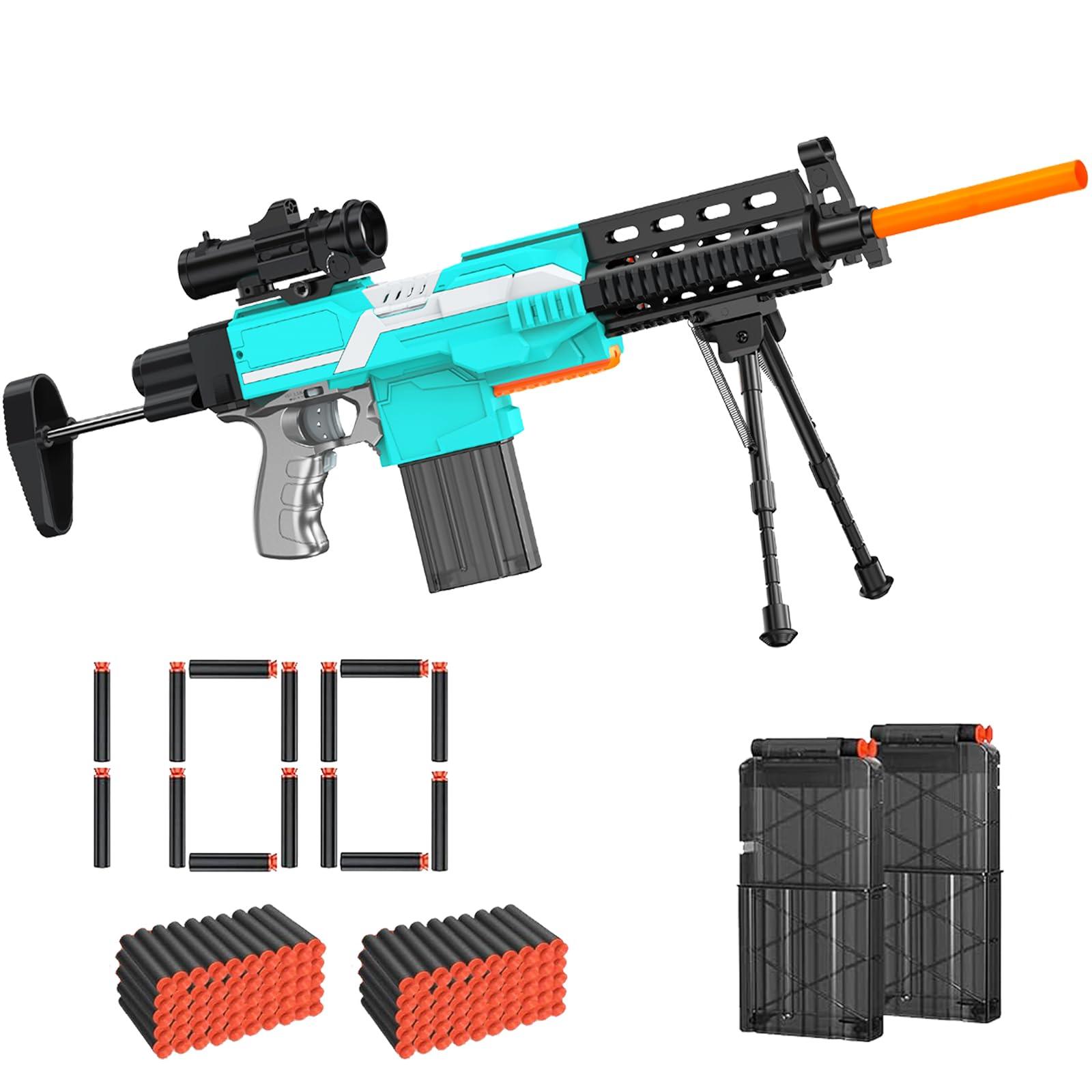 Averfeel Automatic Toy Gun for Nerf Guns Bullets - 3 Modes Toy Foam Blasters with Bipod, 2 Magazine Clips, 100 Bullets, Automatic Machine Gun for Boys Kids Age 6-12, Gifts for Birthday Christmas