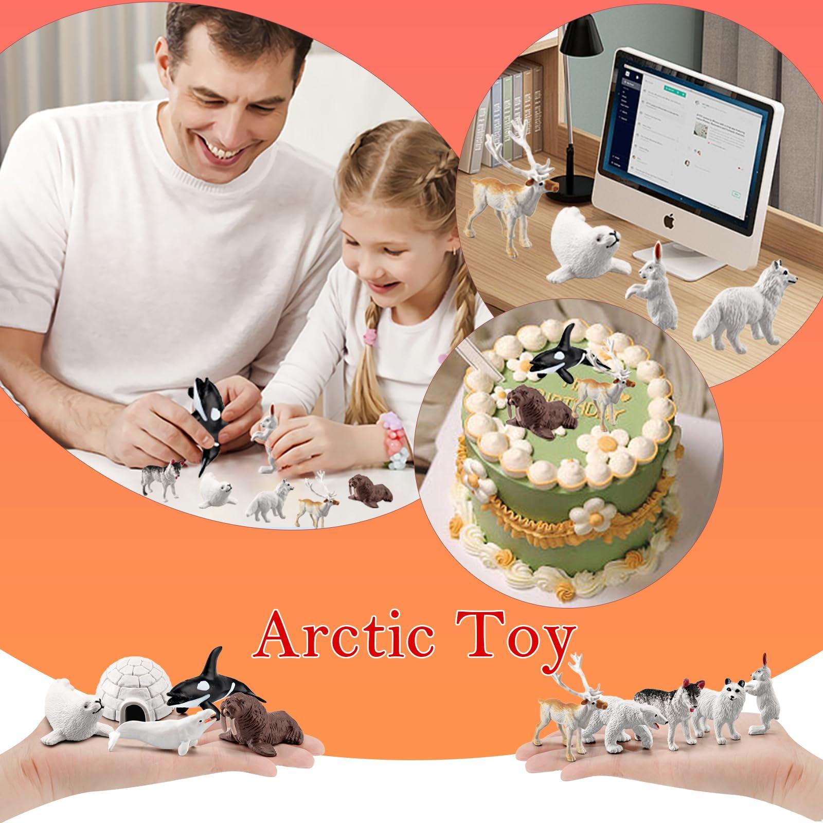 SCAHOW 10 PCS Arctic Animals Figures, Polar Animals Figurines for Diorama School Project, Arctic Tundra Animal Toys Set with Polar Bear Deer Arcitc Fox Wolf