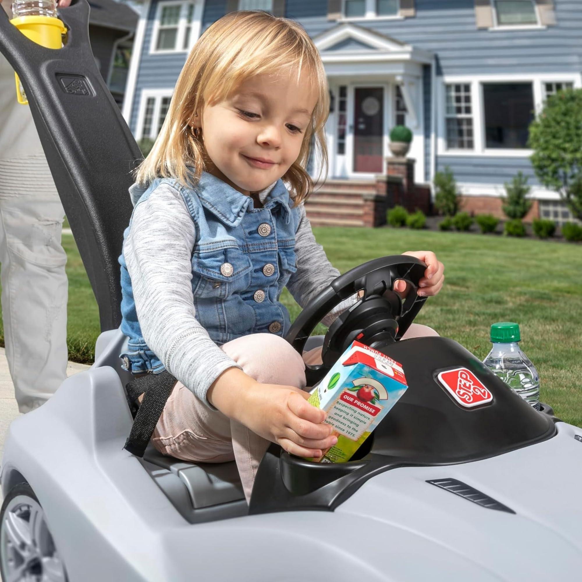 Step2 Step2 Whisper Ride Cruiser Kids Push Car, Ride On Toy, Stroller Substitute, Includes Seat Belt & Horn, Made of Durable Plastic, Max Weight 50 lbs., For Toddlers 1.5-4 Years Old, Gray