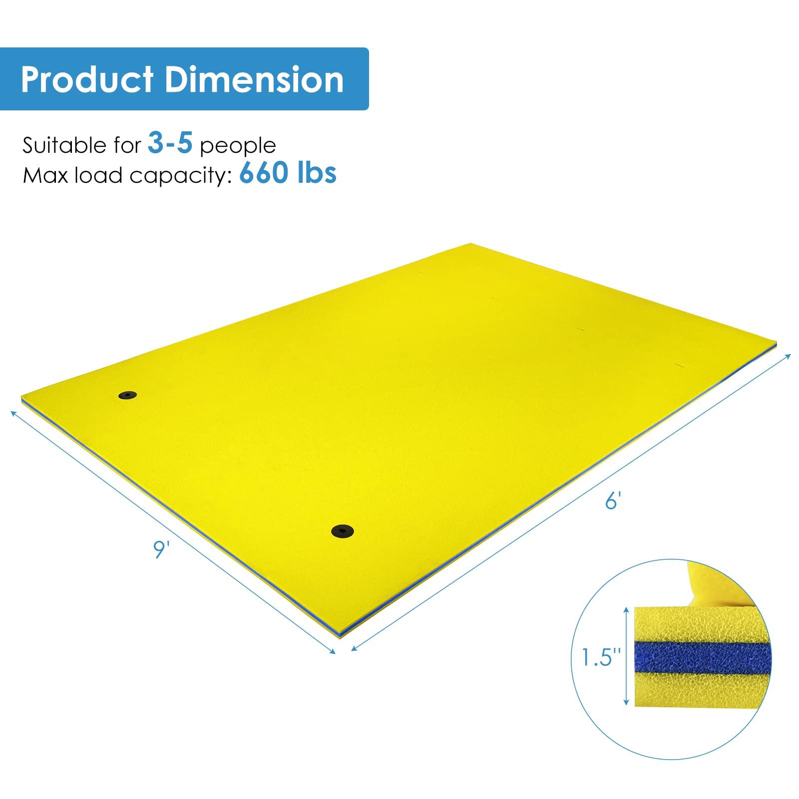 GLACER GLACER 9 x 6 feet Floating Water Mat, 3 Layer Tear-Resistant XPE Foam, Durable Floating Water Pad for Water Recreation and Relaxation, Floating Mat for Pools, Lakes or Beaches (Yellow)
