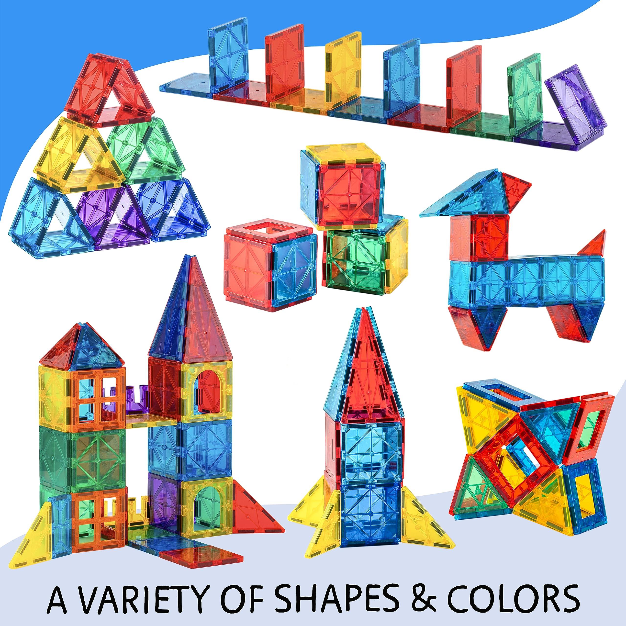 SUNNY AUNTIE Magnetic Tiles 56 PCS, Magnetic Tiles for Kids & Toddlers Ages 3-8, Magnetic Toy for 3 4 5 6 7 8 Year Old Boys Girls Kids & Toddlers Magnetic Blocks Building Set STEM Toy, Great Gift for Kids aged 3-8