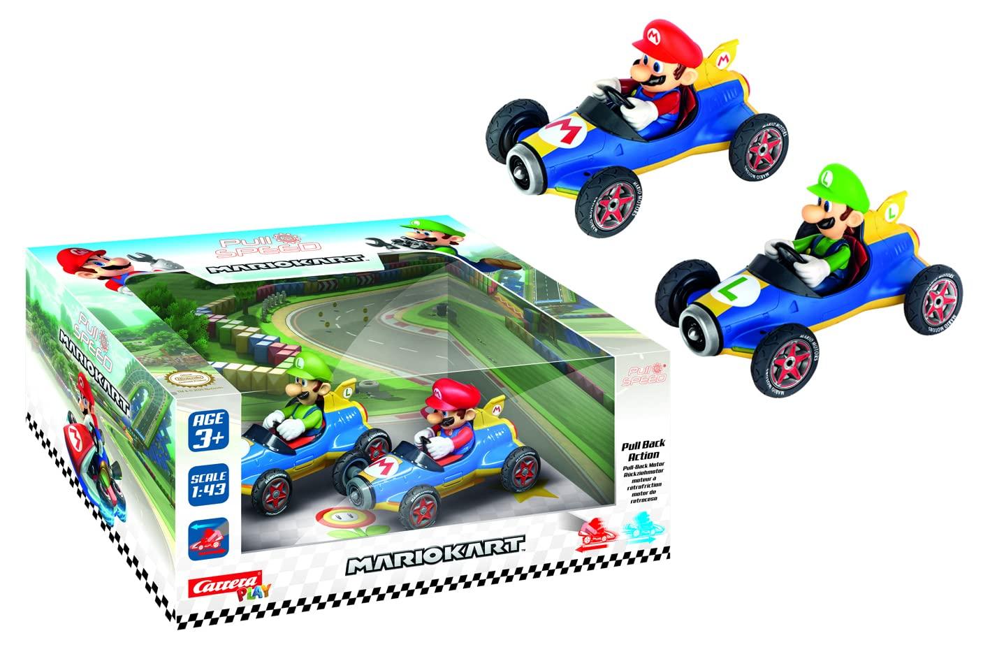 Carrera Carrera Pull & Speed 15813018 Official Licensed Kids Mario Kart Toy Car Pull Back Vehicle for Ages 3 and Up - Mach 8 Mario/Mach 8 Luigi