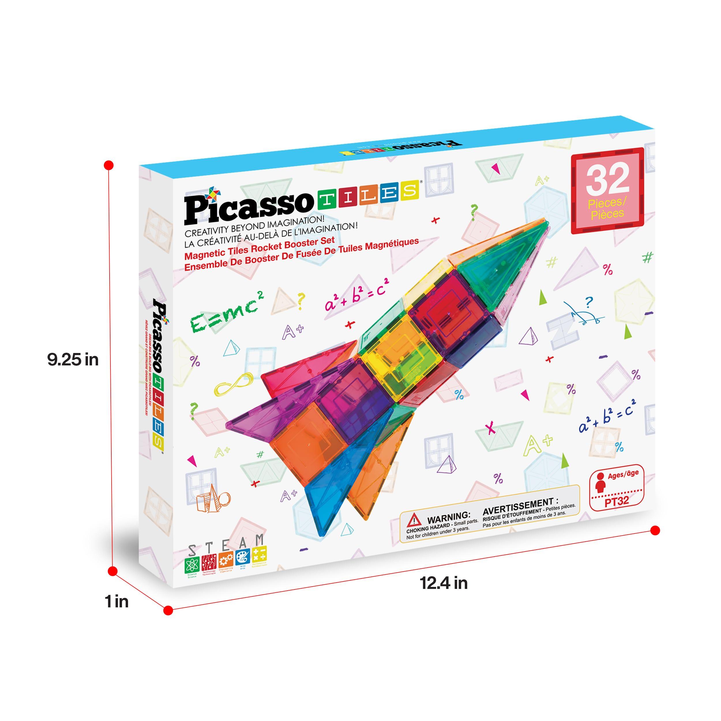 PicassoTiles PicassoTiles Magnetic Building Block Rocket Booster Theme Set Magnet Construction Toy Educational Kit Engineering STEM Learning Playset Child Brain Development Stacking Blocks Playboard PT32