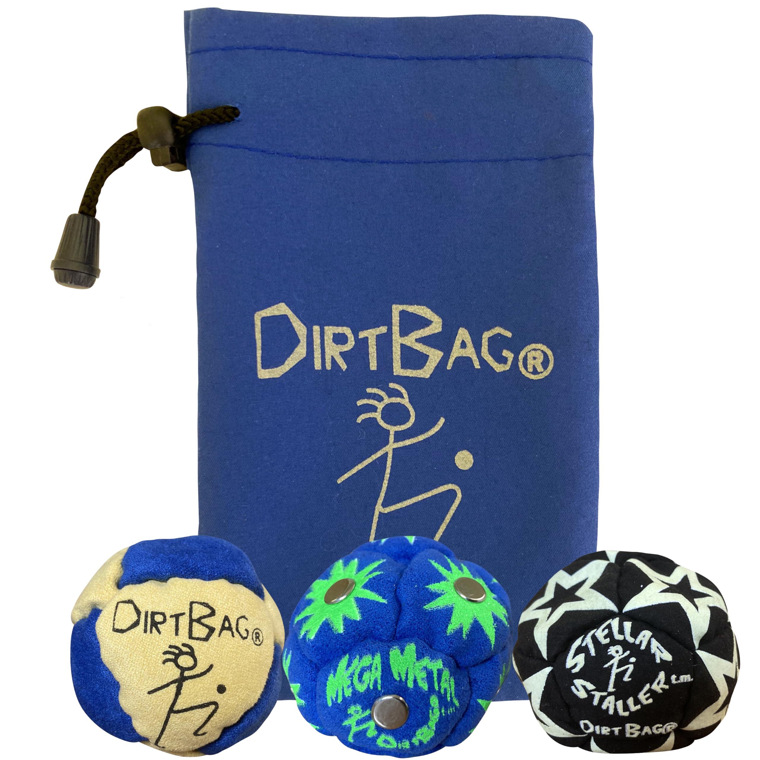 DIRTBAG Dirtbag All Star Footbag Hacky Sack 3 Pack with Pouch, 100% Handmade, Premium Quality, Bright Vivid Colors, Signature Carry Bag - Yellow/Blue