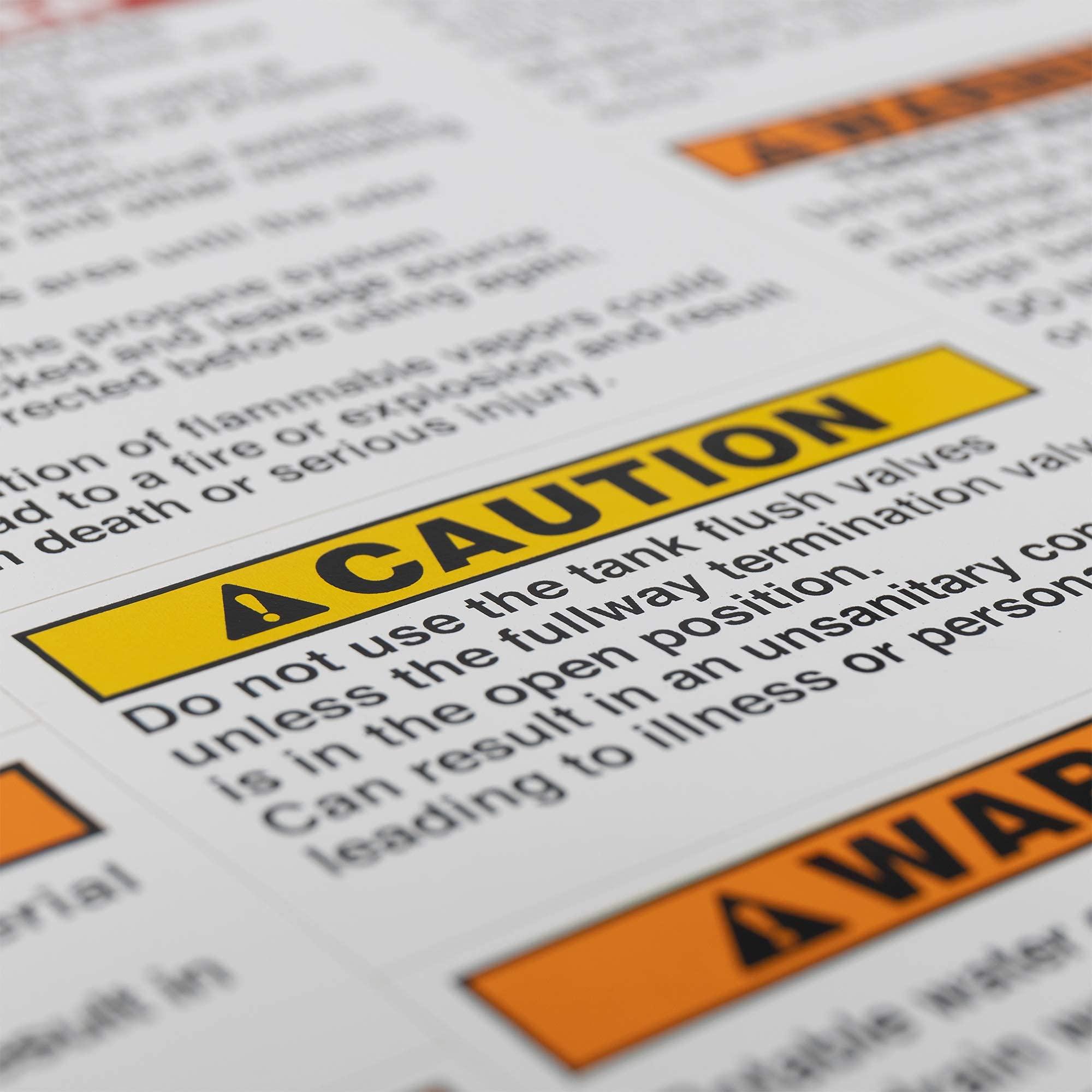 RecPro RecPro RV Safety Sticker Sheet | RVIA Compliant | Meets CSA Requirements