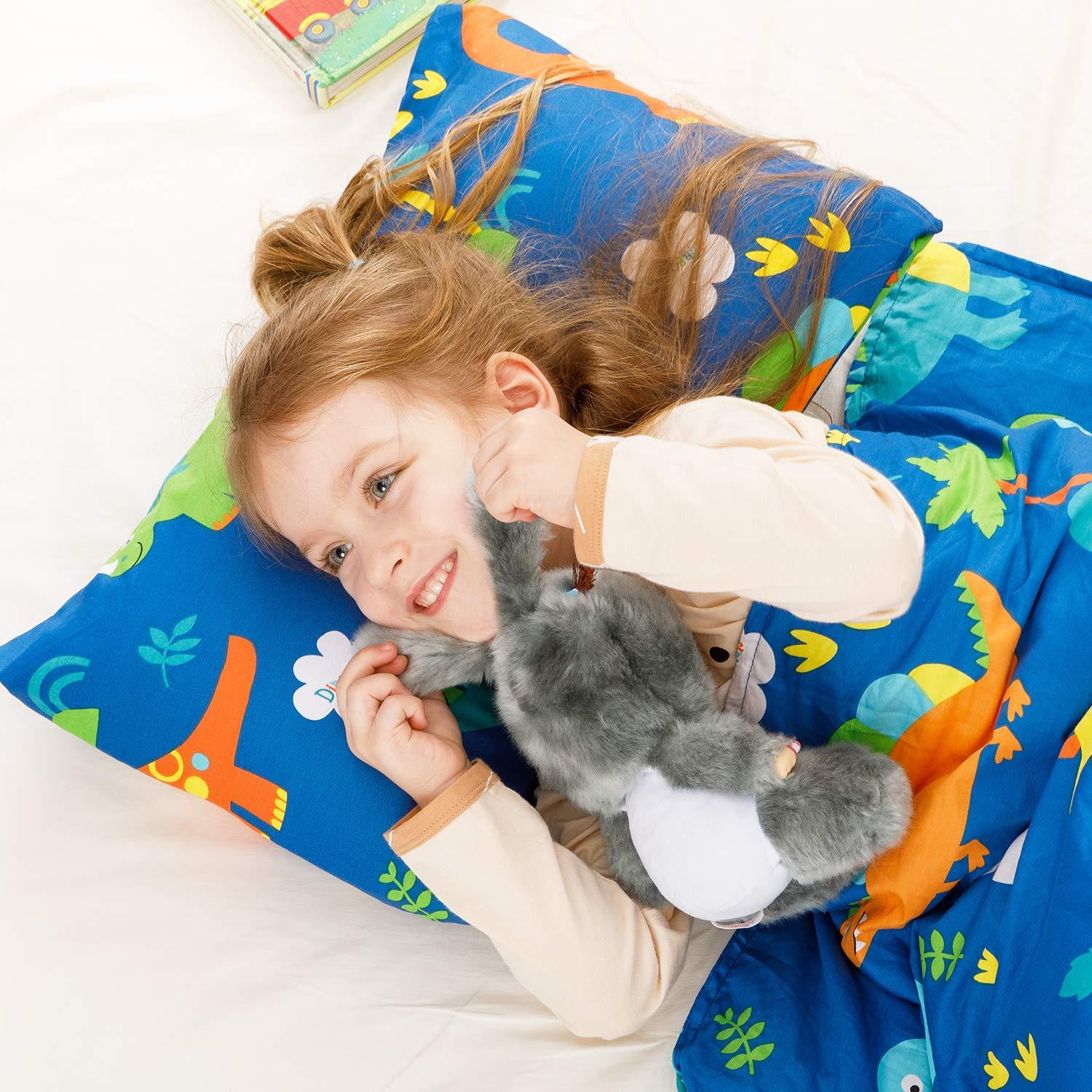 Cottonblue Toddler Pillow, Kids Pillows for Sleeping 14 x 19 Inches, Kids Pillow with Soft Cotton Pillowcase, Machine Washable, Perfect for Travel Toddlers Cot, 2 Pack, Blue Dinosaur