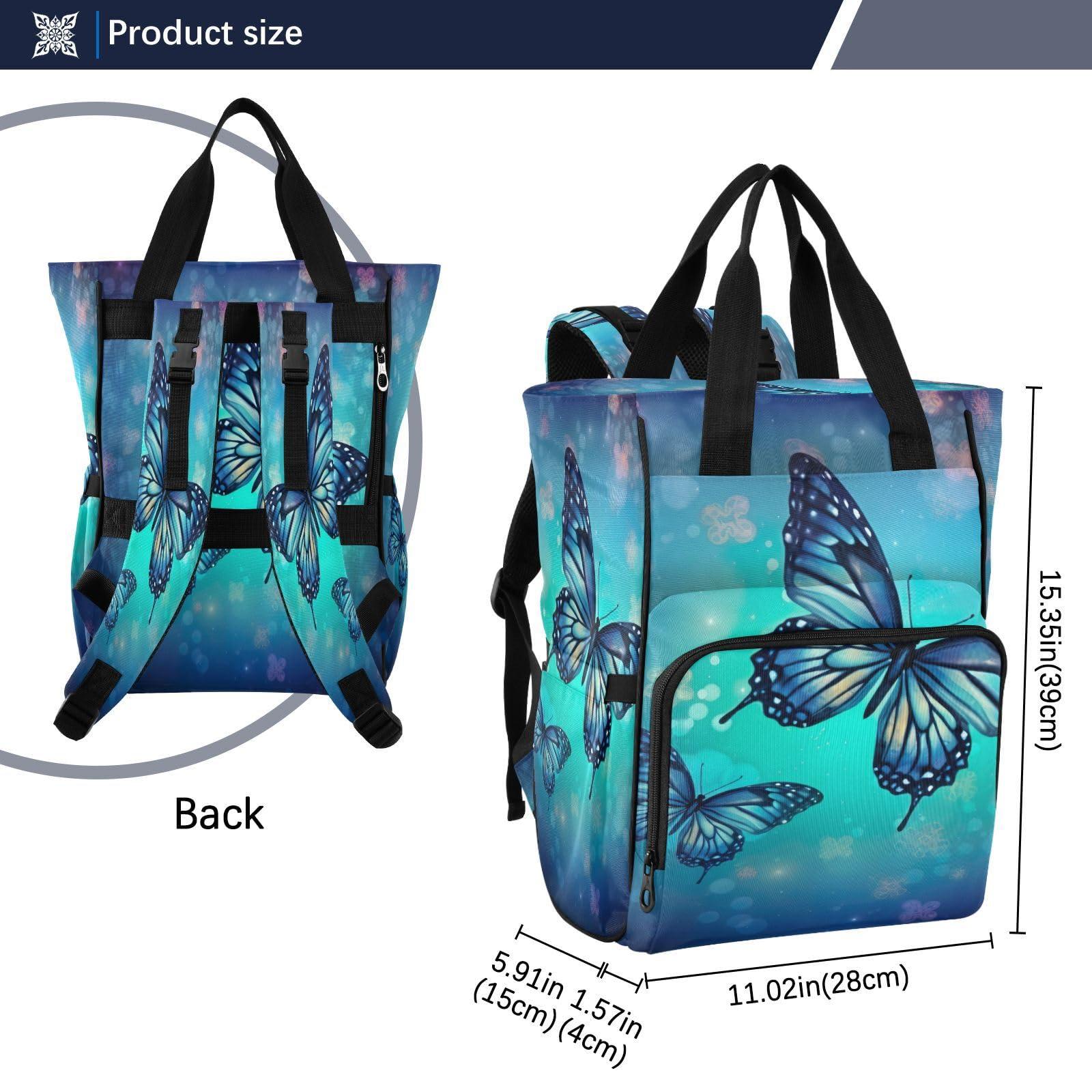 Jihqo Jihqo Diaper Bag Backpack Blue Butterfly (1) Travel Diaper Bags for Women, 10L Functional Baby Changing Bag with Insulted Pockets, Stroller Straps