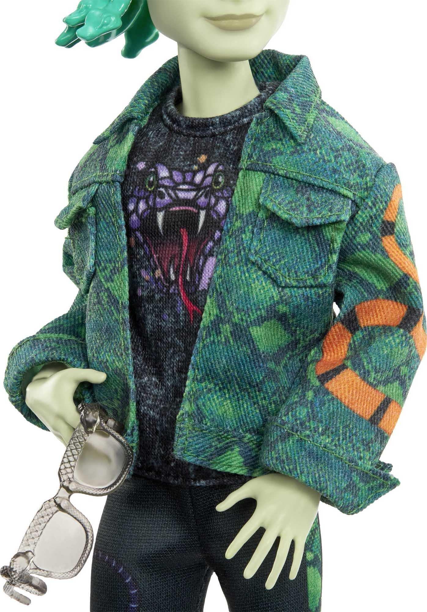 Monster High Monster High Deuce Gorgon Doll in Signature Look with Denim Snake Jacket & Accessories, Pet Mouse Perseus