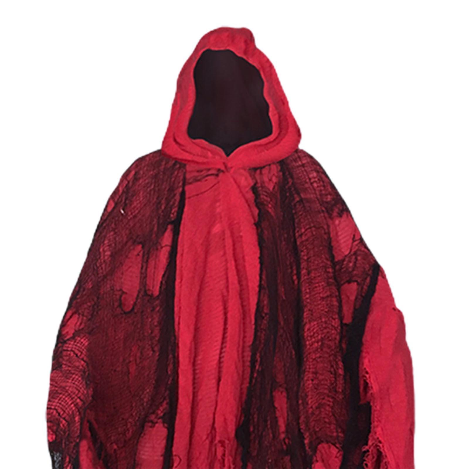 Vaveren Vaveren Halloween Costume Haunted Hooded Capes Grim Reaper Costume Set Hooded Cap Dress up Cosplay for Masquerade Party Favor Photo Props, red