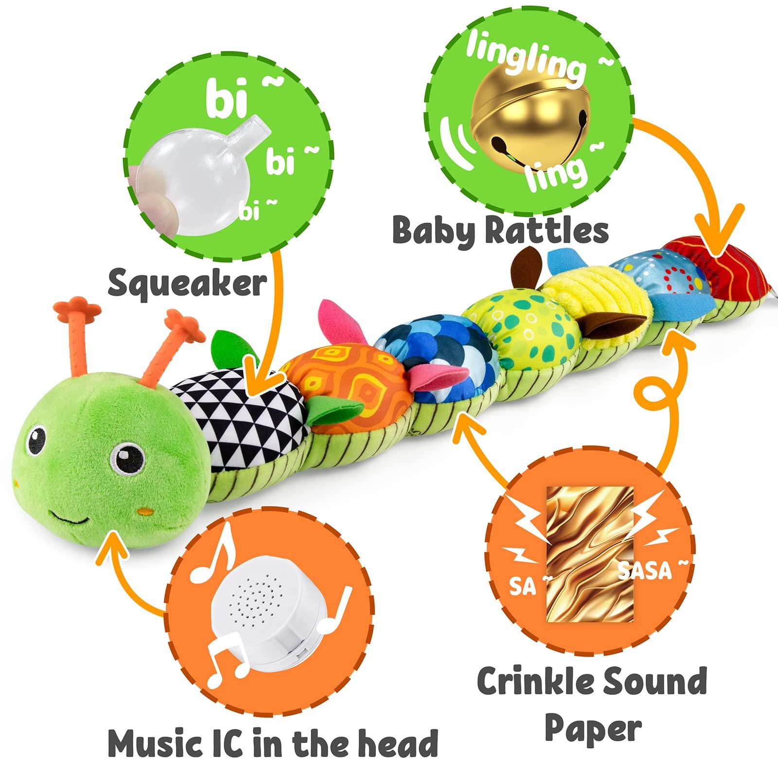 LIGHTDESIRE LIGHTDESIRE Baby Toys Musical Caterpillar,Infant Stuffed Animal Toys with Crinkle and Rattles,Soft Sensory Toys with Textures for Tummy Time Newborn Boys Girls 0 3 6 12 Months(Green)