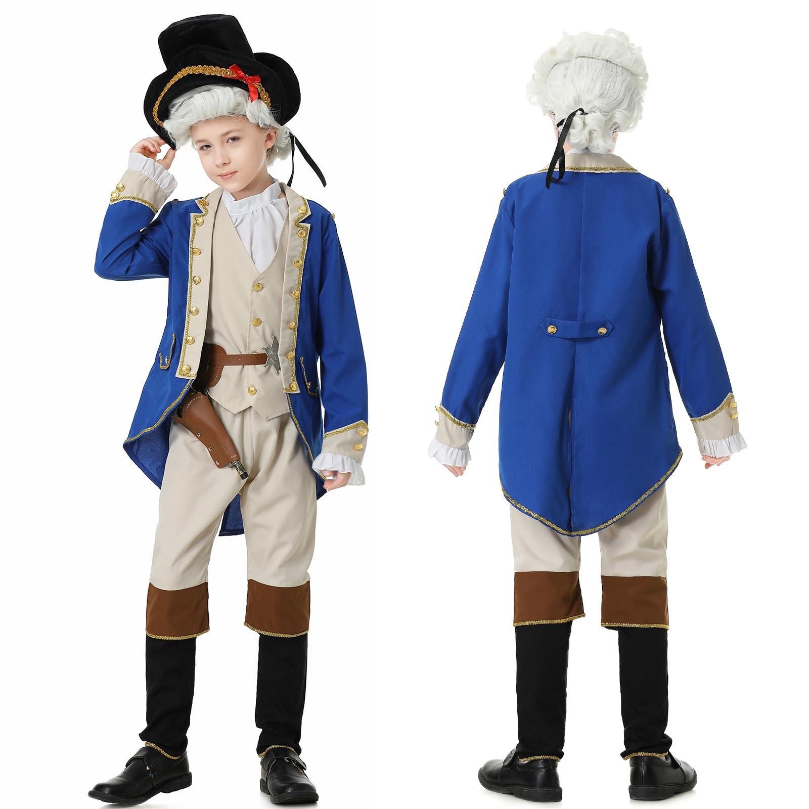 aicoaub aicoaub George Washington Costume Boys Colonial Patriot Revolutionary War Founding Father Hamilton Costume Kids Boys