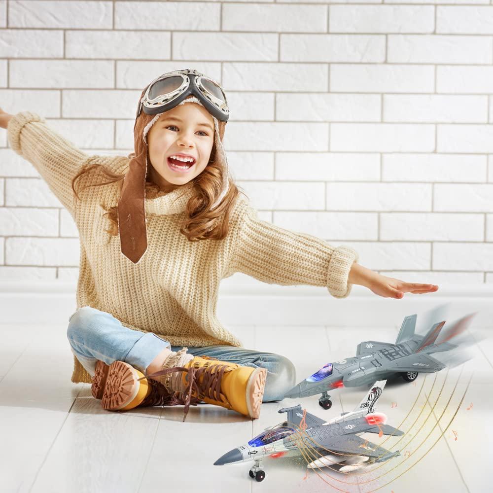 chengchuang F35 F16 Airplane Toy, 2 Pack Fighter Jet Toy for Kids, Pull Back Toy Jets, Diecast Airplanes Model with Light & Sound, Metal Airplane Gifts for Kids Decor