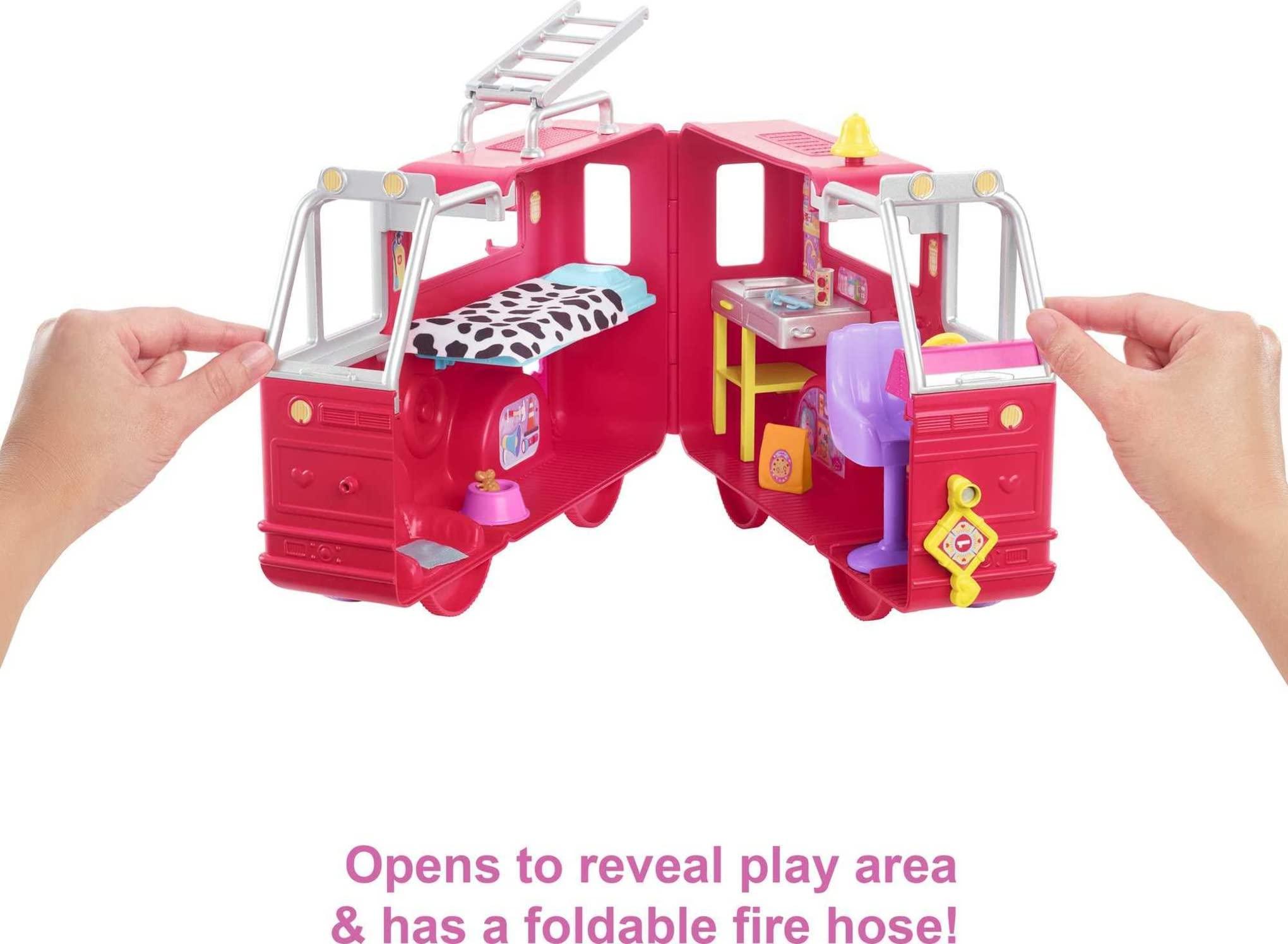 Barbie Barbie Chelsea Can Be Doll & Toy Fire Truck Playset with Blonde Small Doll, 2 Pets & 15+ Accessories, Open for Fire Station